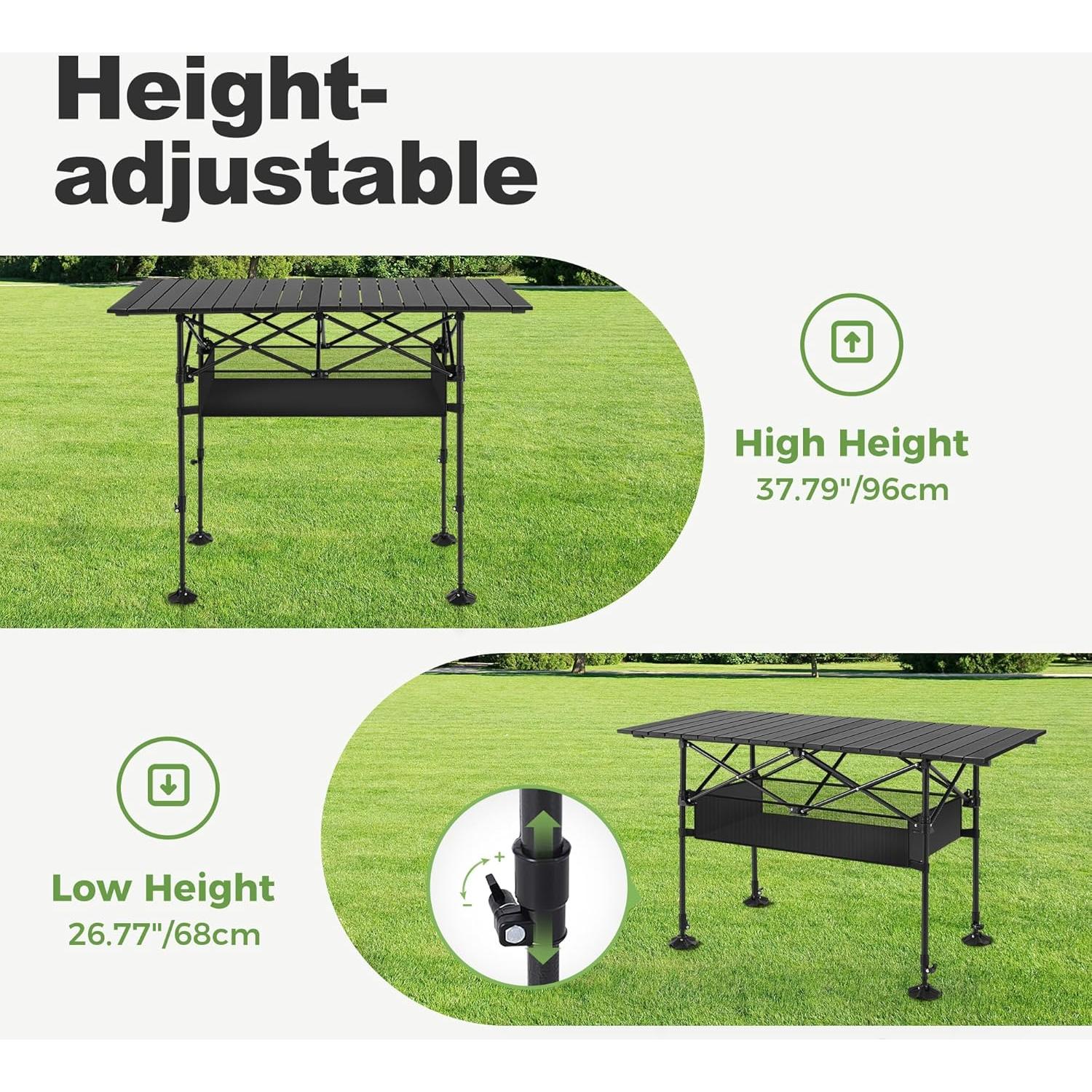 Mesa de Camping Plegable LET'S CAMP 119x56cm Aluminio Ajustable