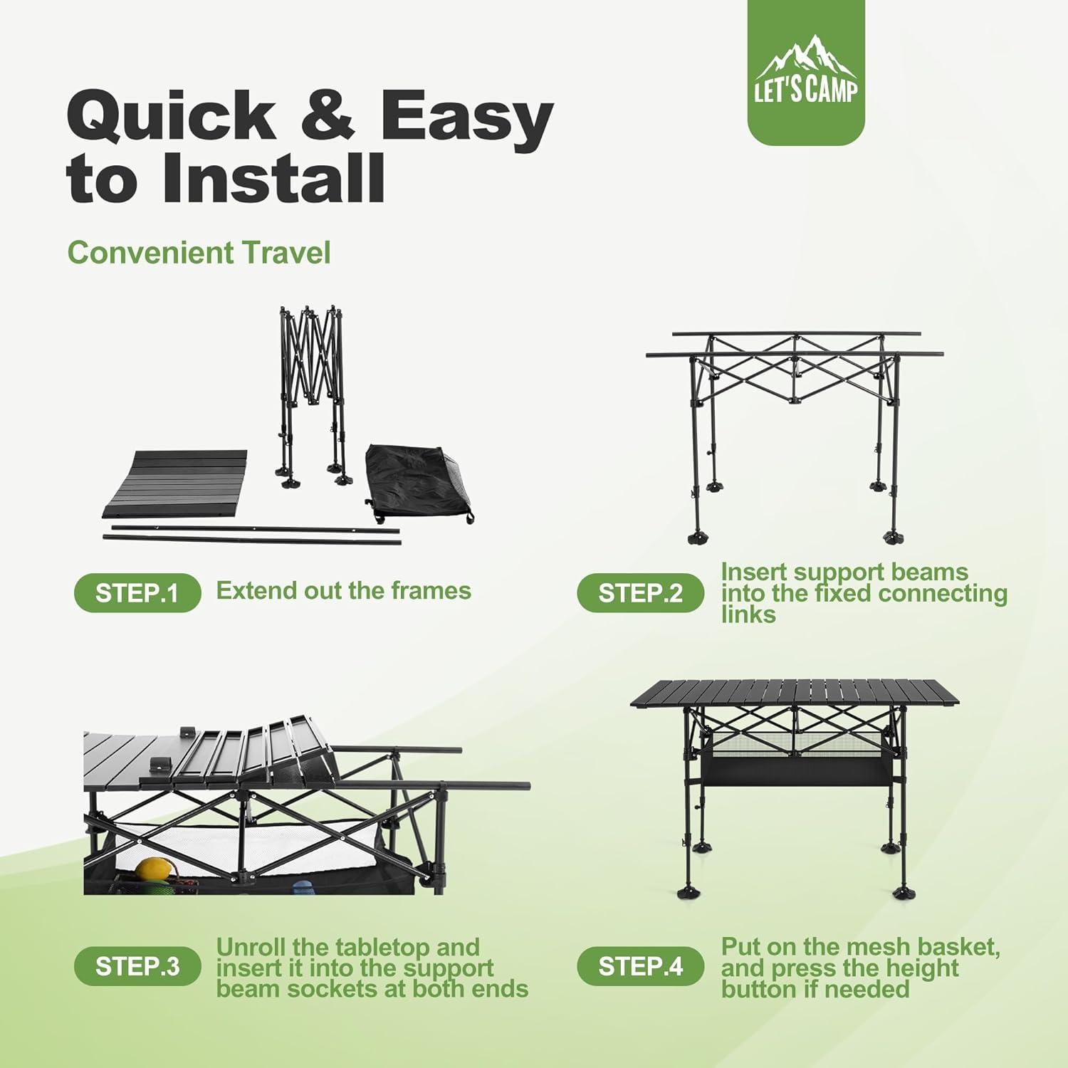 Mesa de Camping Plegable LET'S CAMP 119x56cm Aluminio Ajustable