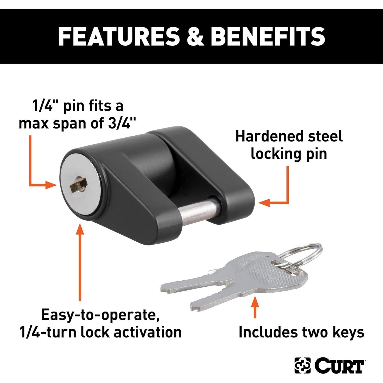 Cerradura de Acoplamiento CURT 23521 Negra 1/4" Pasador