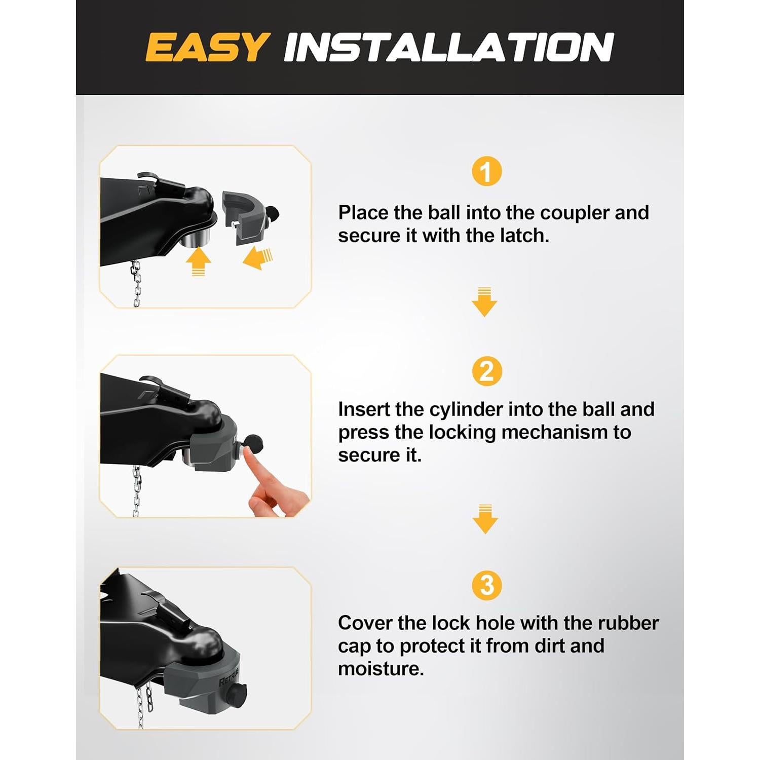 Cerradura de Remolque RETRUE 2 5/16" Alta Resistencia Gris
