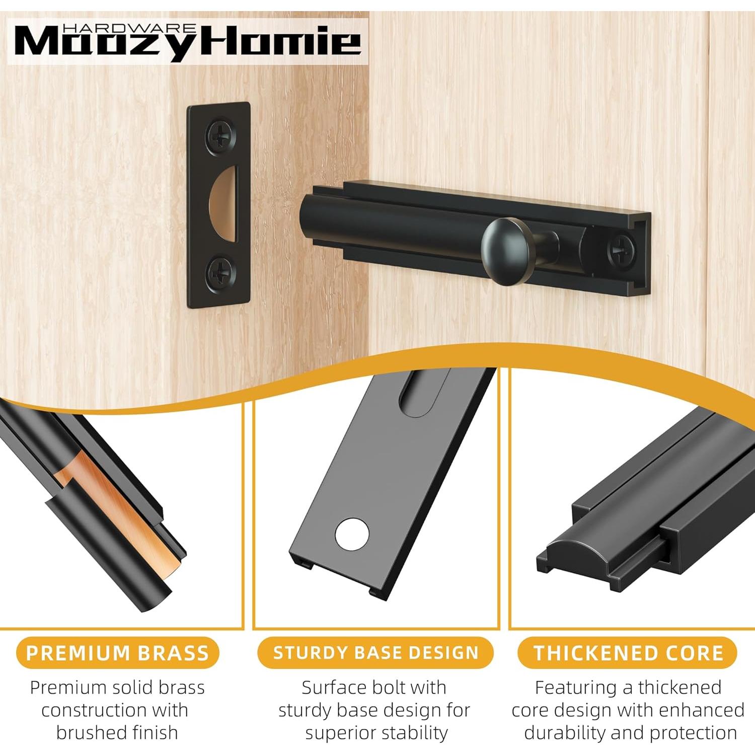 Cerradura de Tornillo Deslizante de Latón Sólido 8 cm Negra - 2 Pzas