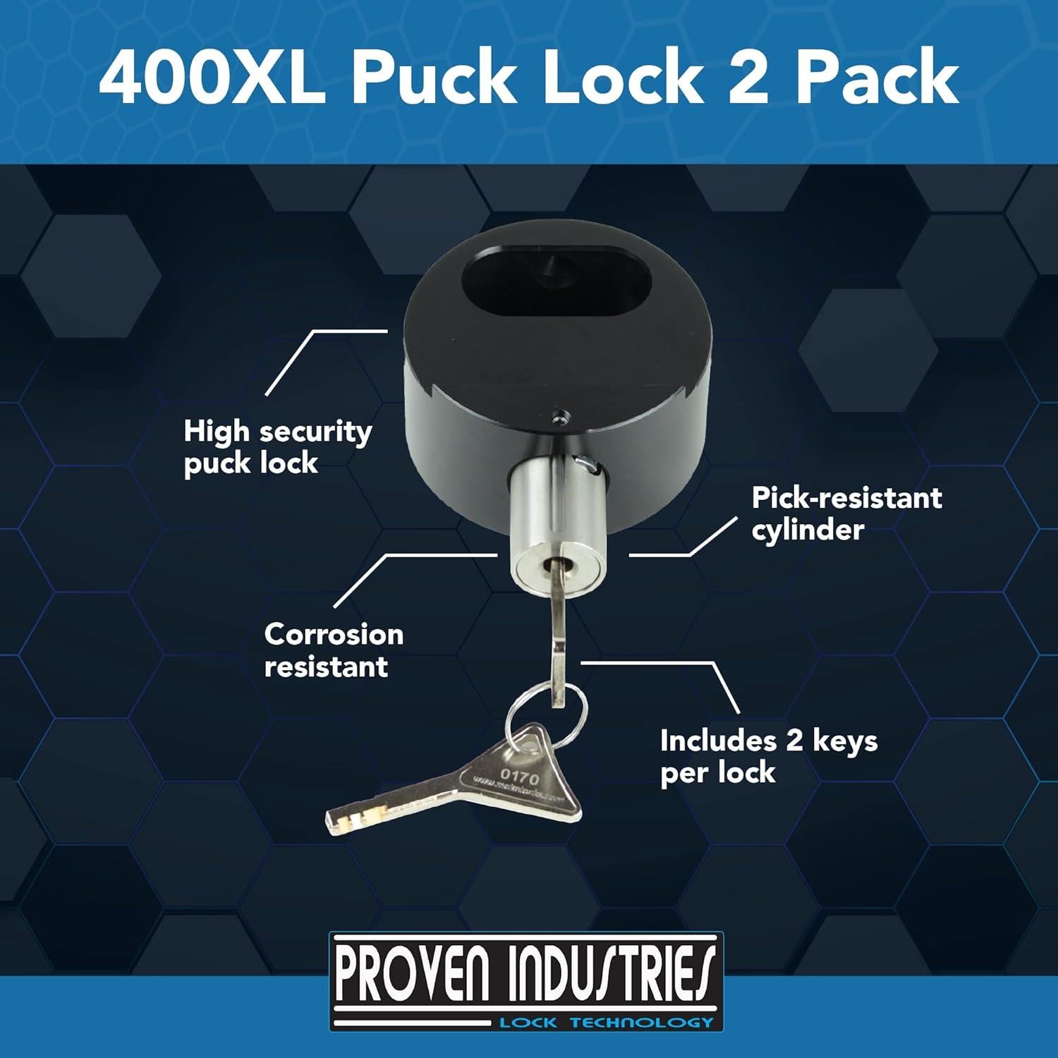Cerraduras Puck-Lock Proven 400XL Paquete de 2 - Negro