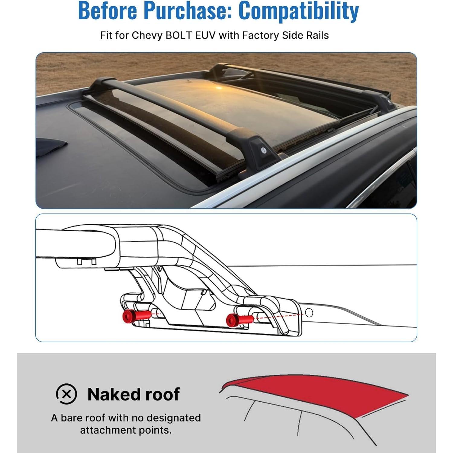 Barras de Techo SNIXWOO para Chevy Bolt EUV 2022-2024 120 kg