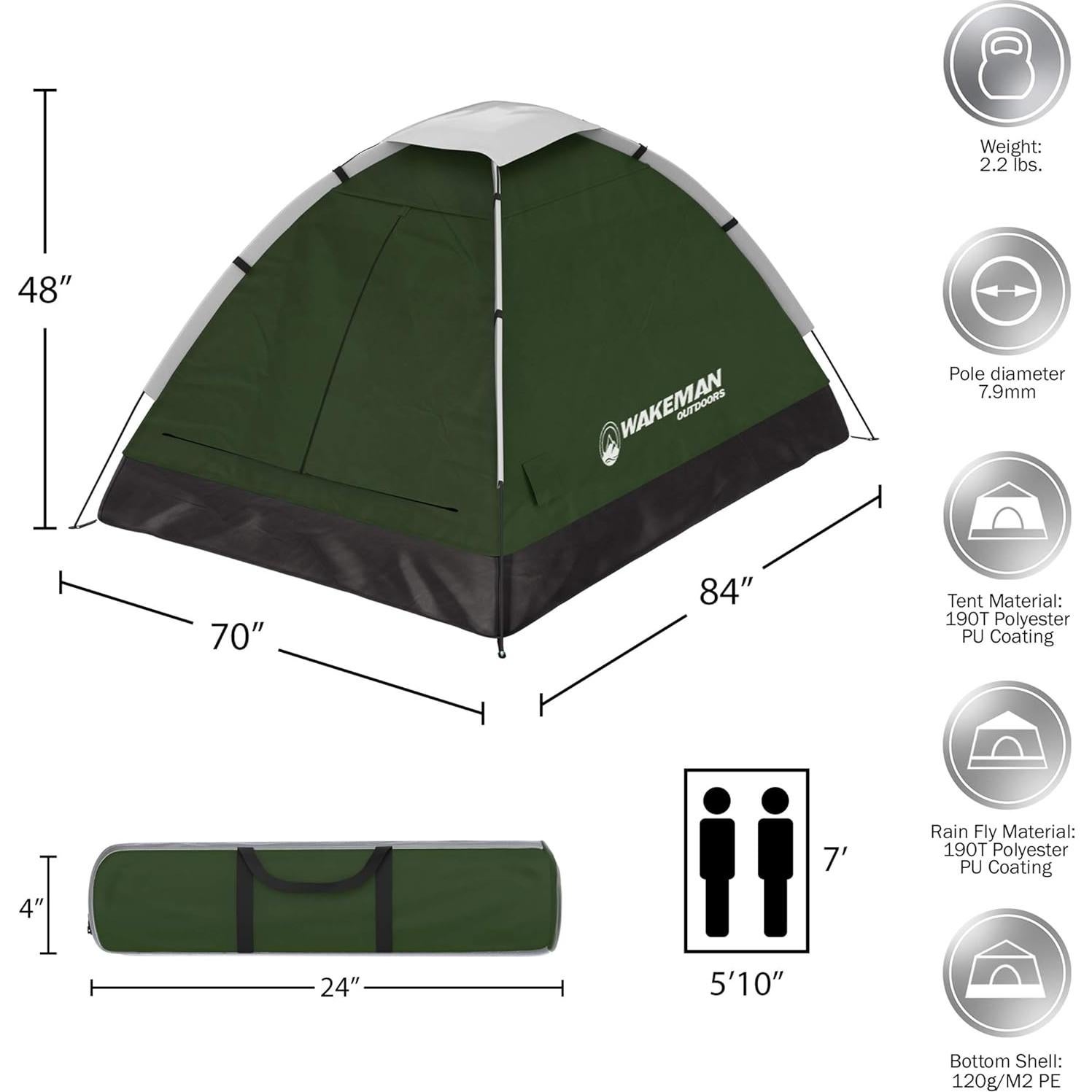 Carpa para 2 Personas Wakeman con Cubierta para Lluvia