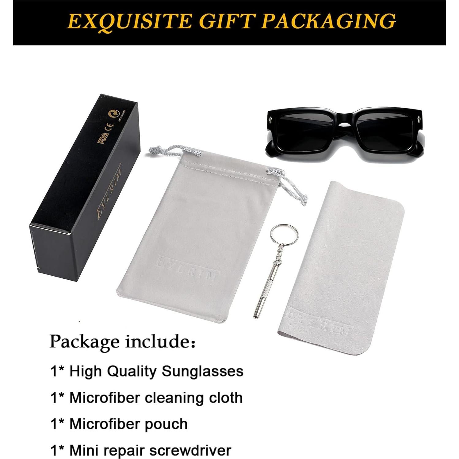 Gafas de sol cuadradas EYLRIM UV400 para unisex, negras