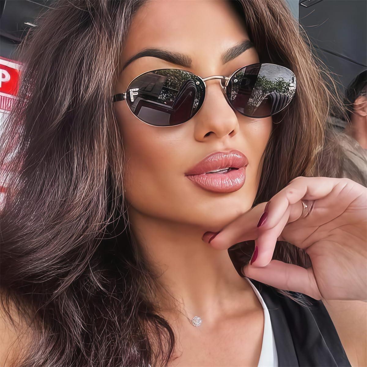 Gafas de sol retro ovaladas Rmerom unisex UV400 doradas