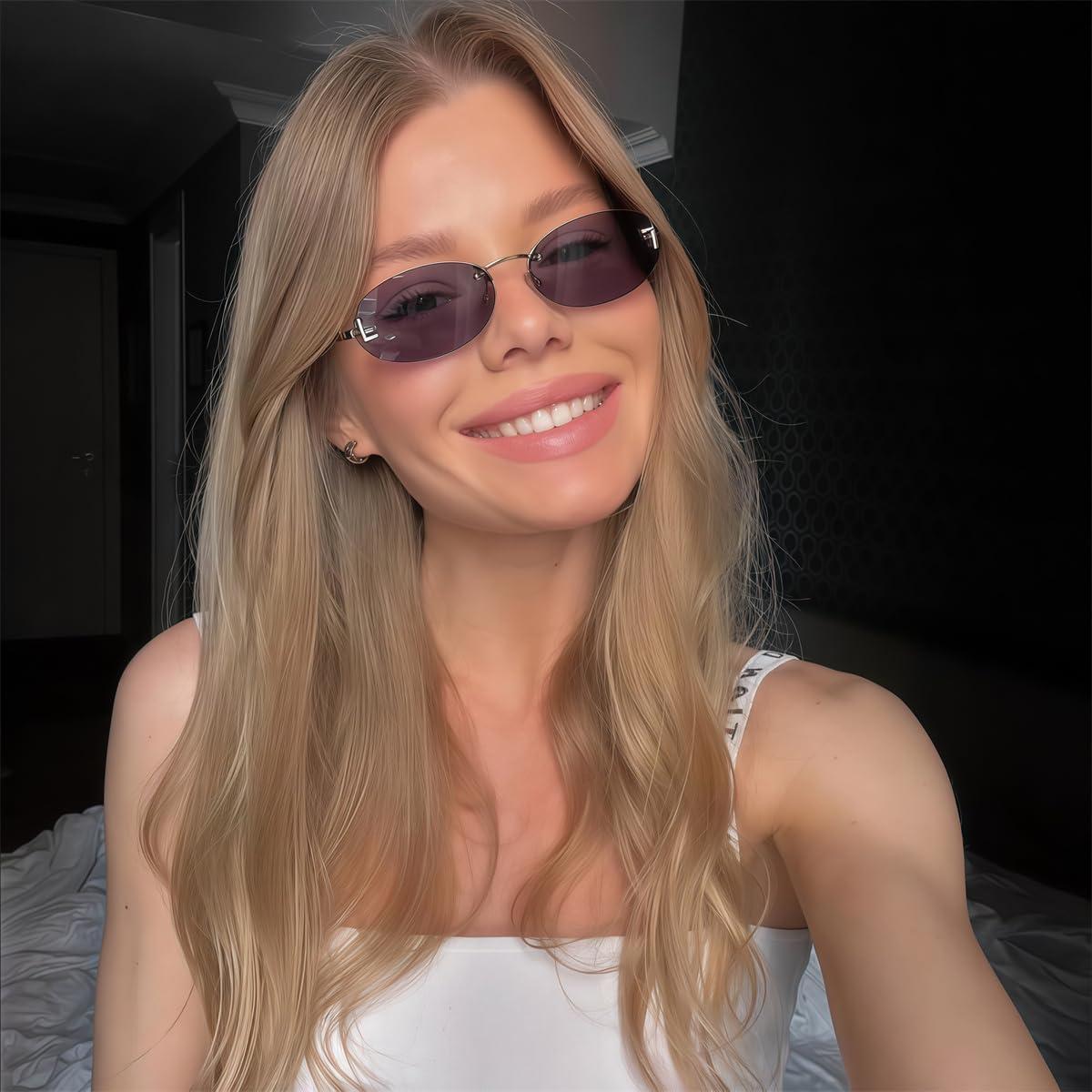 Gafas de sol retro ovaladas Rmerom unisex UV400 doradas