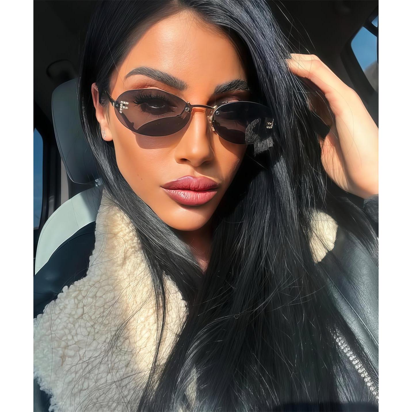 Gafas de sol retro ovaladas Rmerom unisex UV400 doradas