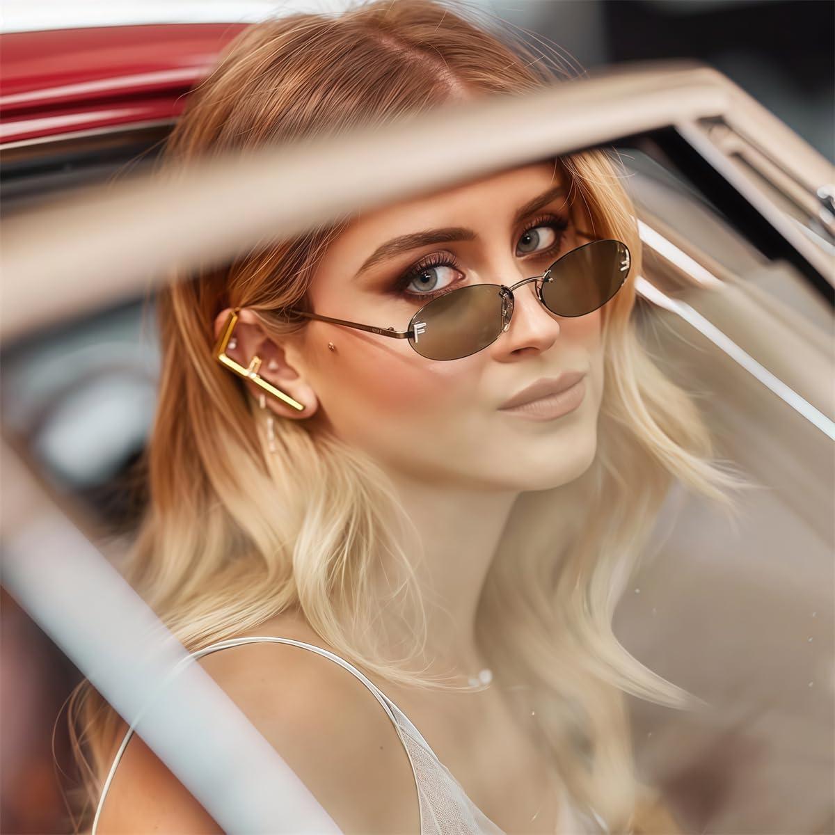 Gafas de sol retro ovaladas Rmerom unisex UV400 doradas