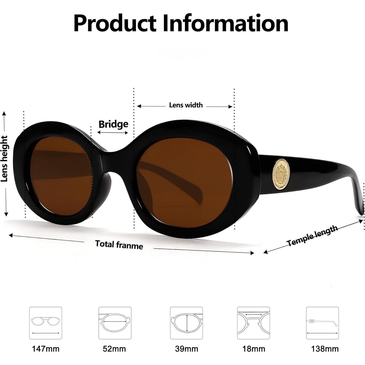 Gafas de sol ovaladas TYA para mujer UV400 marco grueso