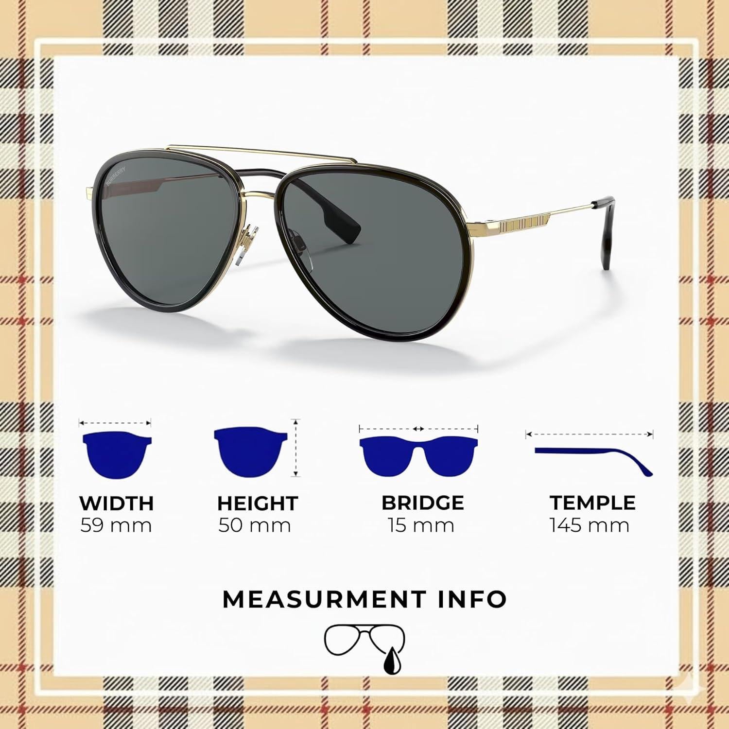 Gafas de Sol Piloto Burberry BE3125 Metal Dorado Lente Gris