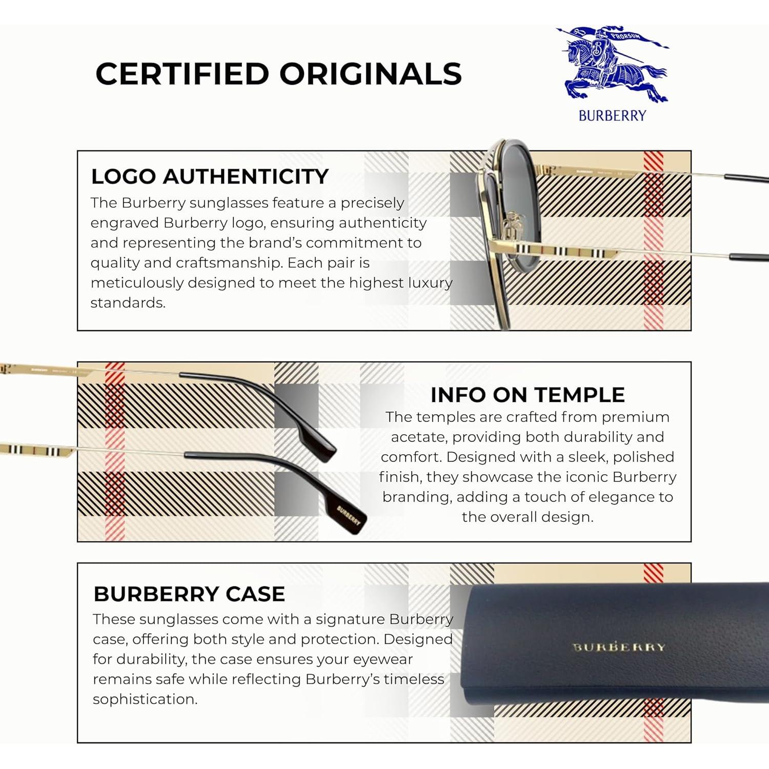 Gafas de Sol Piloto Burberry BE3125 Metal Dorado Lente Gris