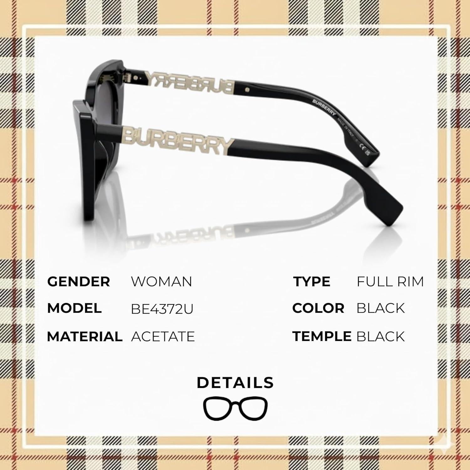 Gafas de Sol Burberry BE4372U Ojo de Gato Acetato Negro