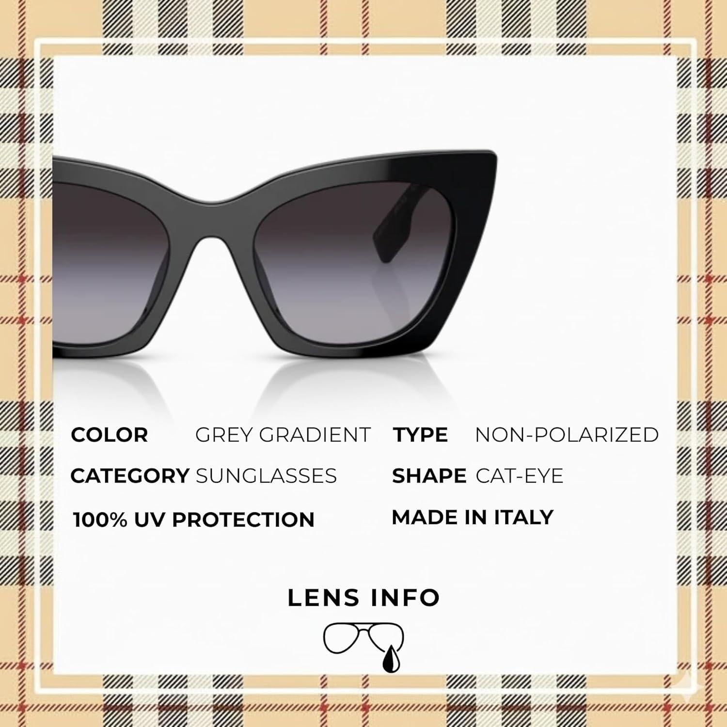 Gafas de Sol Burberry BE4372U Ojo de Gato Acetato Negro