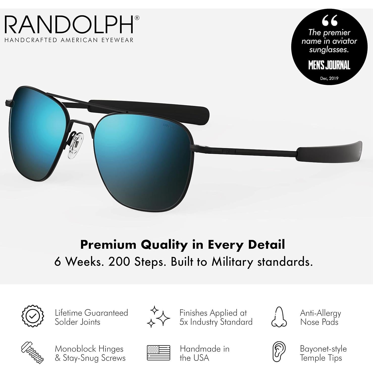 Gafas de sol aviador Randolph 58mm con protección UV