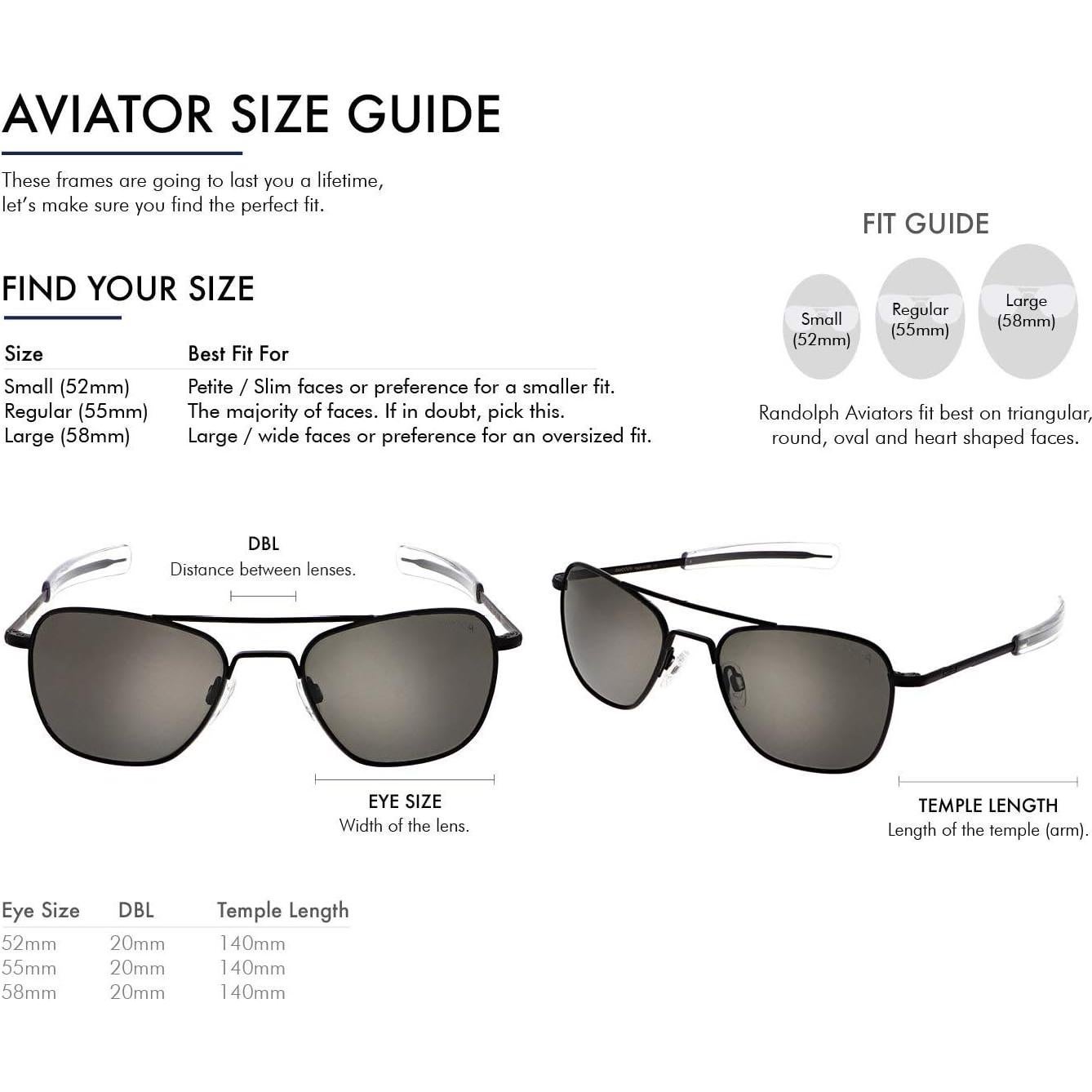 Gafas de sol aviador Randolph 58mm con protección UV