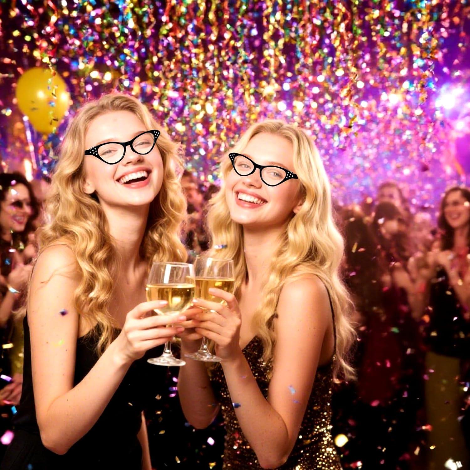 Gafas Retro de Strass para Disfraces de Halloween - Negro