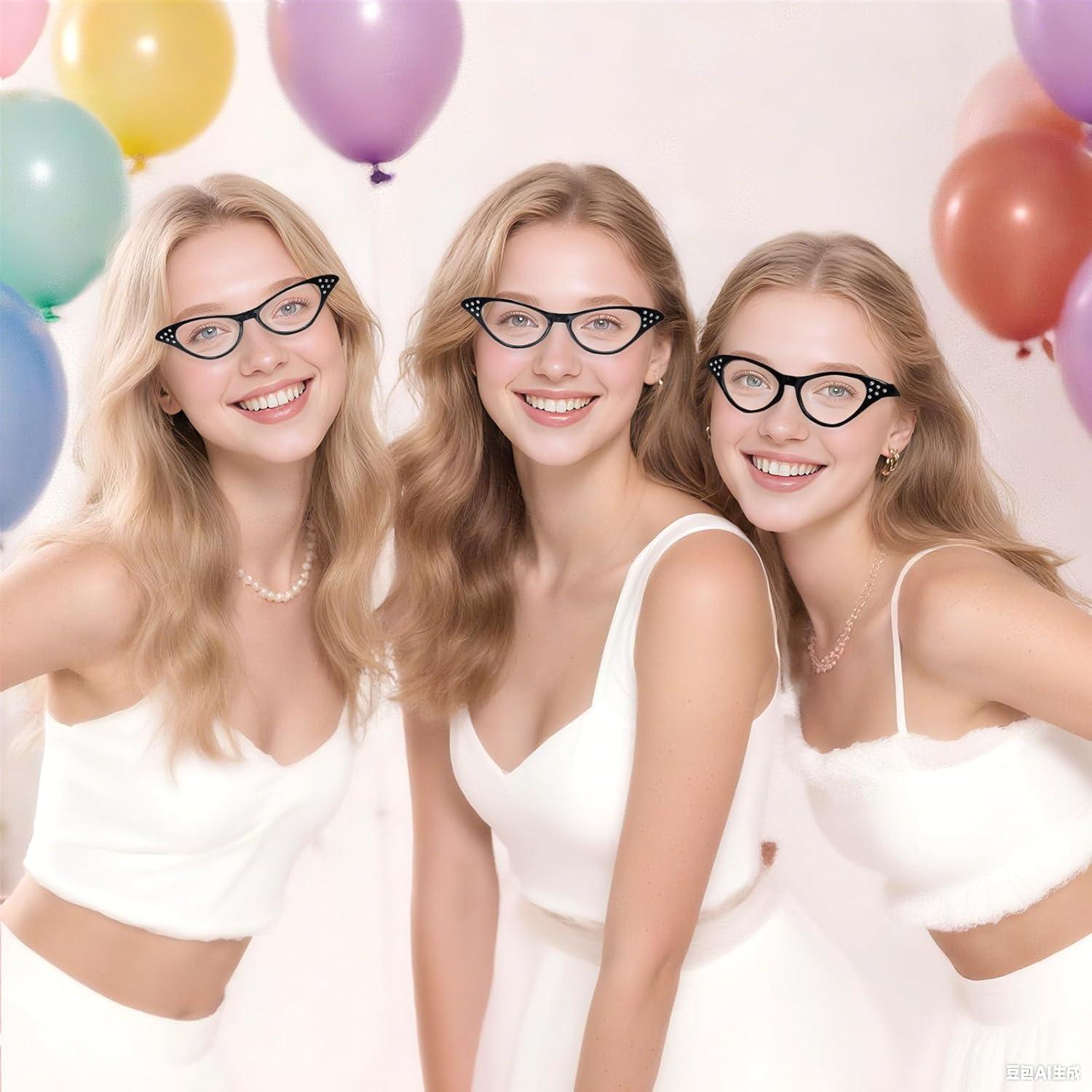 Gafas Retro de Strass para Disfraces de Halloween - Negro