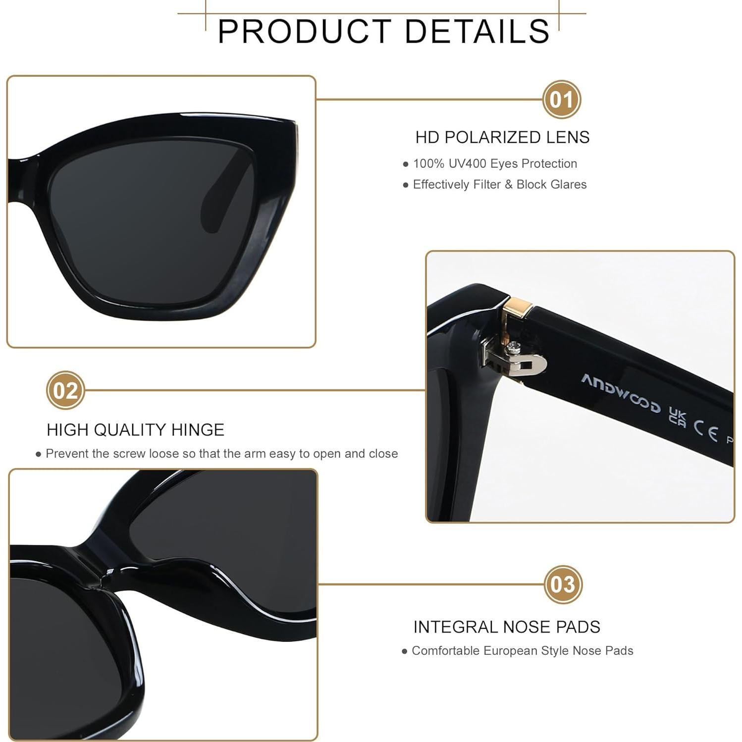 Gafas de sol polarizadas ANDWOOD AF3163 ojo de gato para mujer