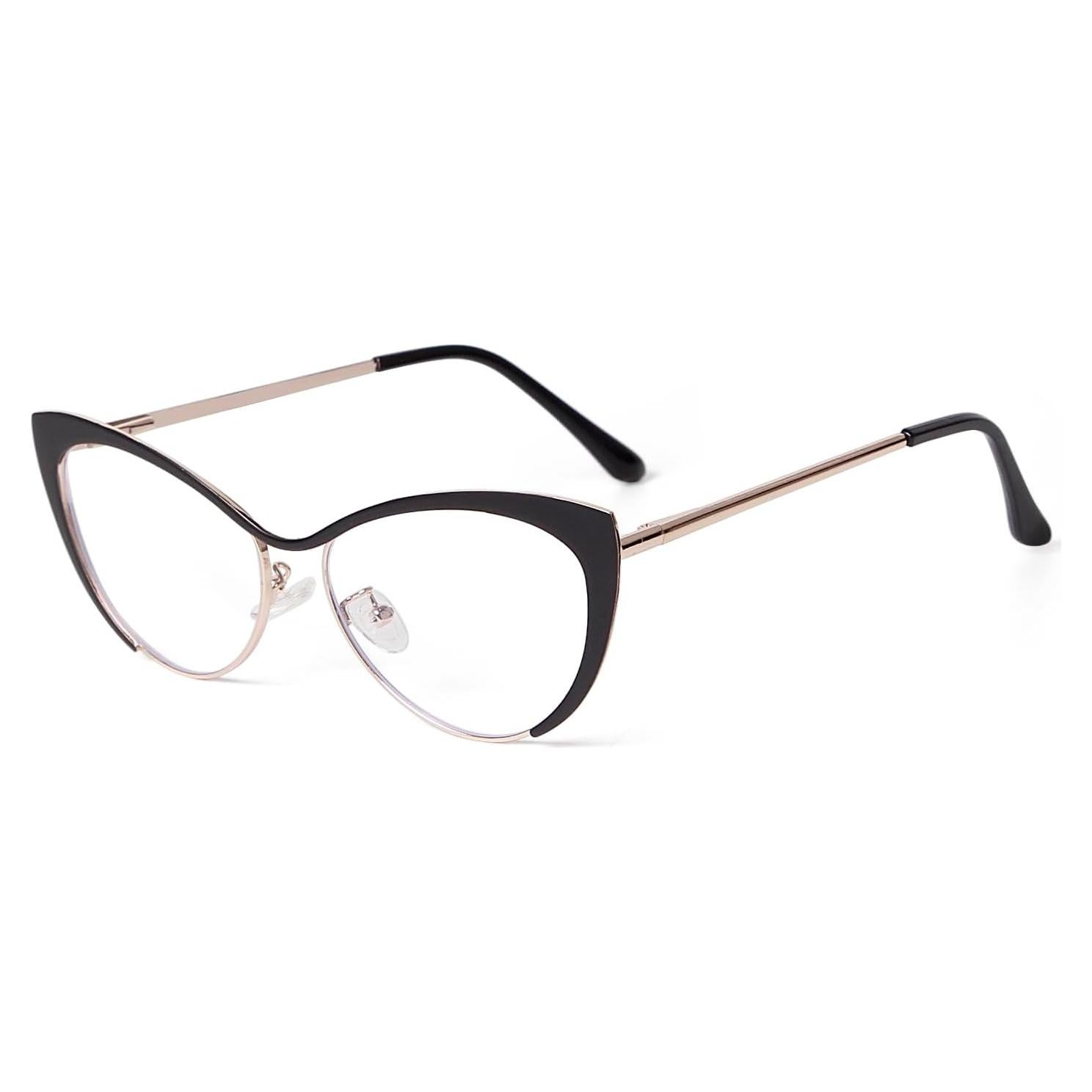 Gafas de Ojo de Gato KFPH para Mujeres - Luz Azul, Metal Negro