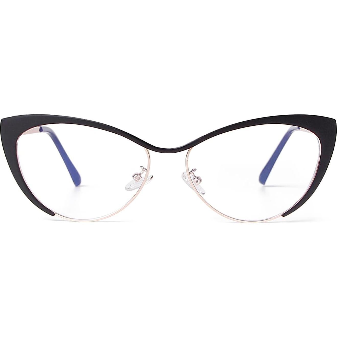Gafas de Ojo de Gato KFPH para Mujeres - Luz Azul, Metal Negro