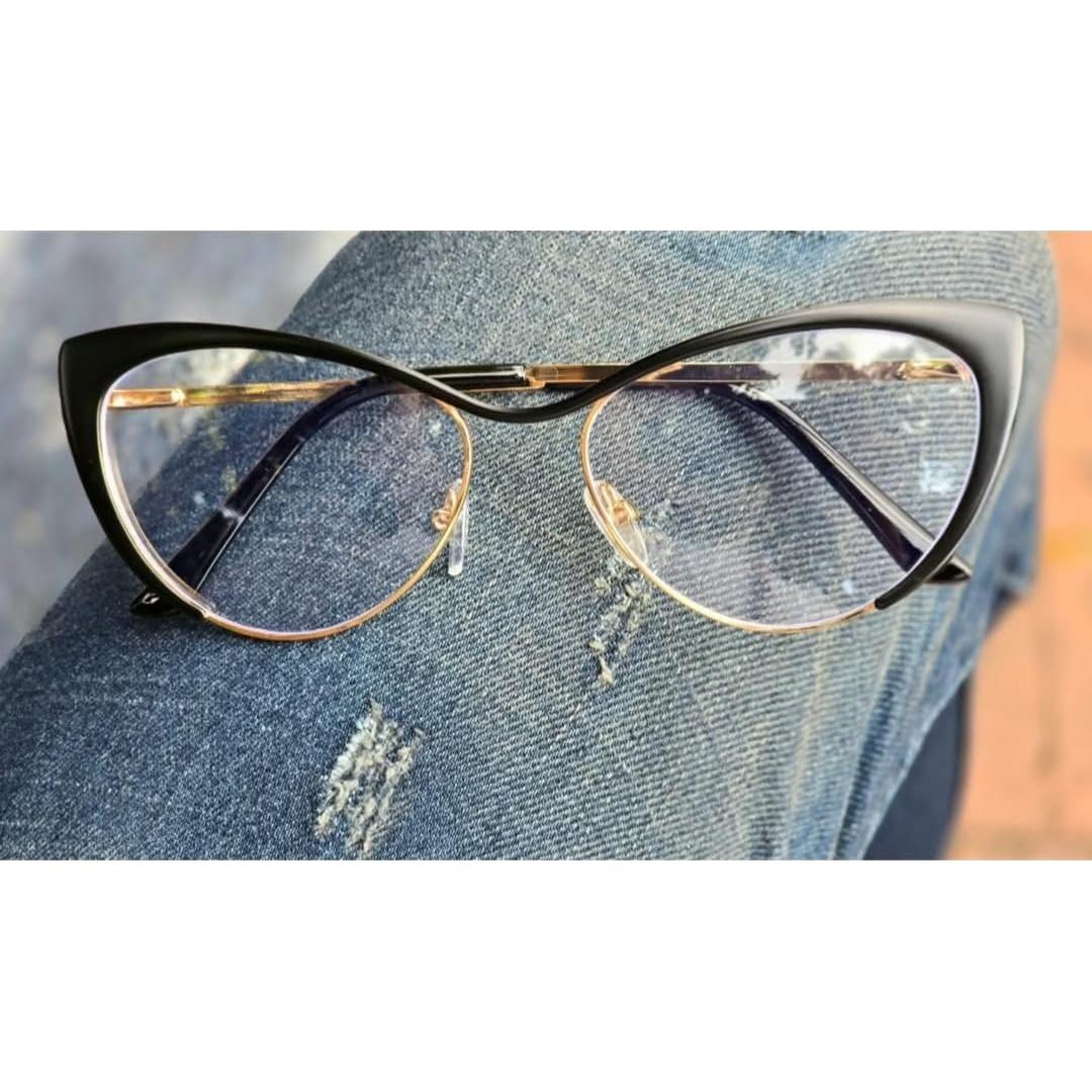 Gafas de Ojo de Gato KFPH para Mujeres - Luz Azul, Metal Negro