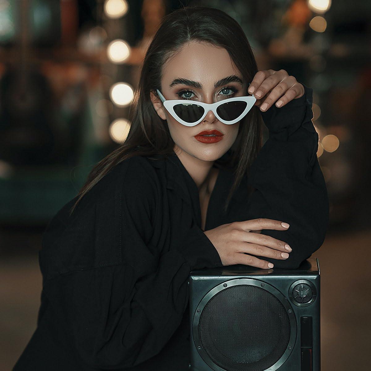 Gafas de sol retro de ojo de gato para mujer - Marco plástico blanco