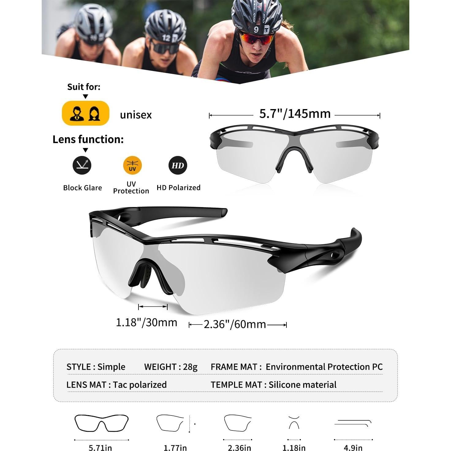 Gafas de sol deportivas fotocromáticas Rosemal UV400 TR90