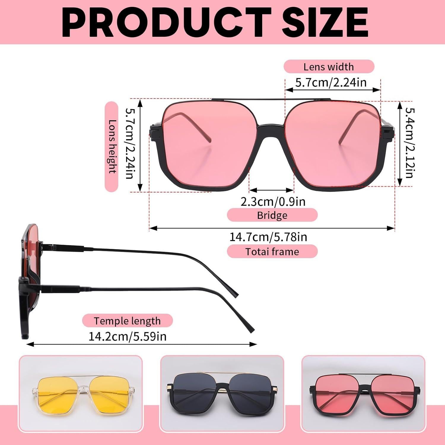 Gafas de Sol Retro Cuadradas UV Protección 70s - 3 Pcs