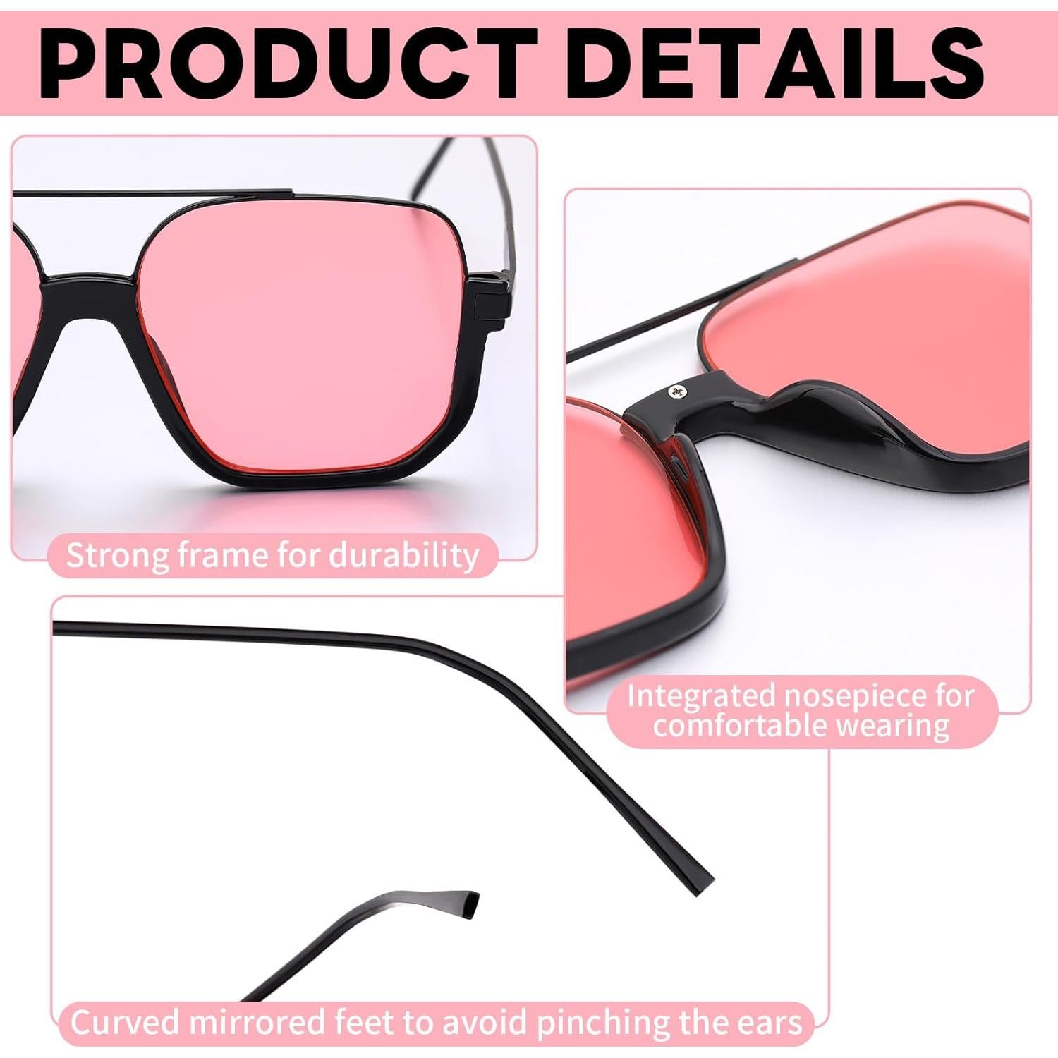 Gafas de Sol Retro Cuadradas UV Protección 70s - 3 Pcs