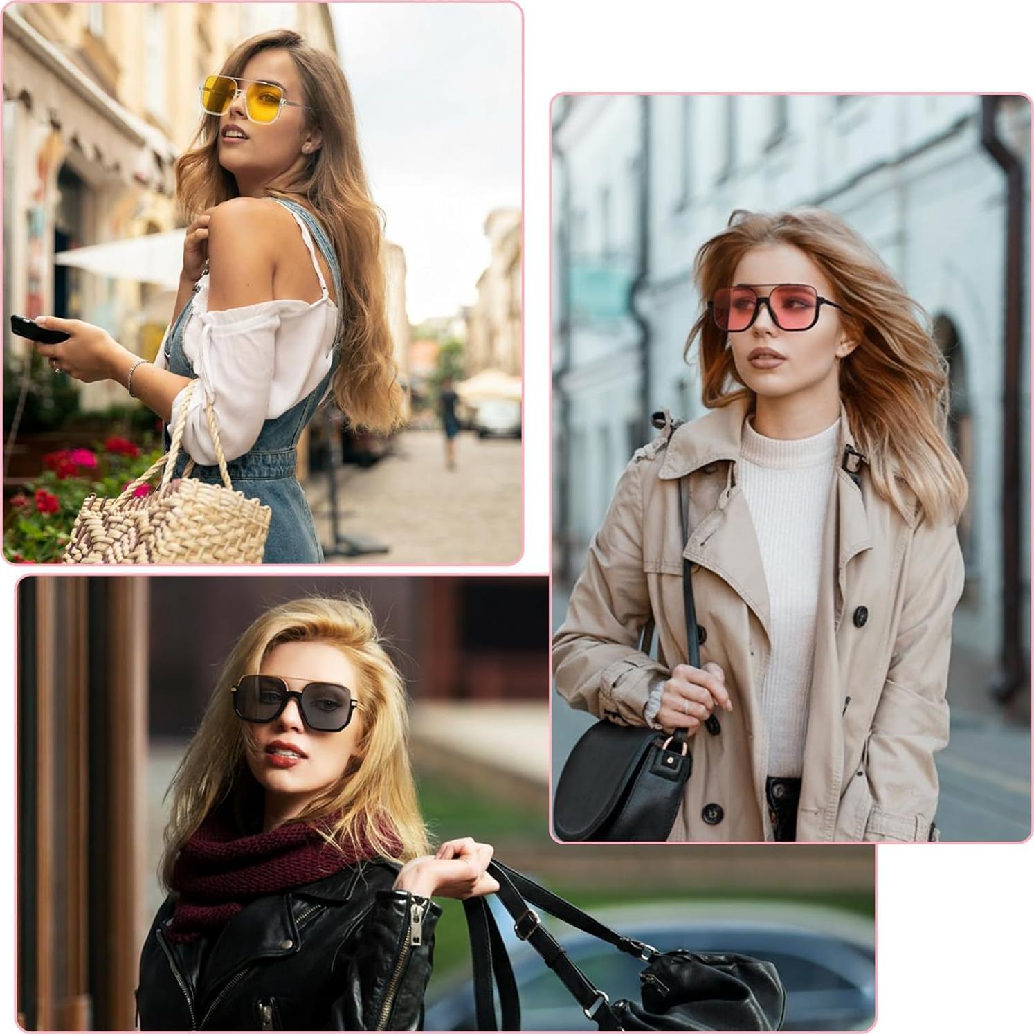 Gafas de Sol Retro Cuadradas UV Protección 70s - 3 Pcs