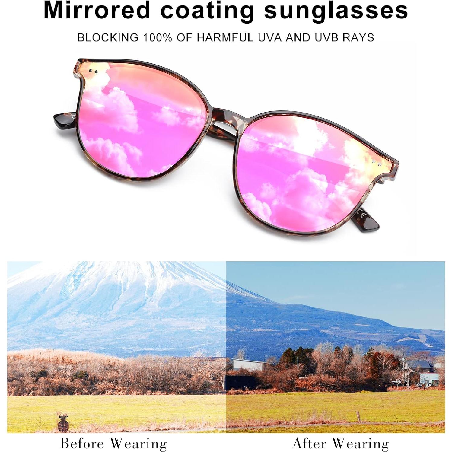 Gafas de sol Sumato UV400 para mujeres tortuga con lente rosa