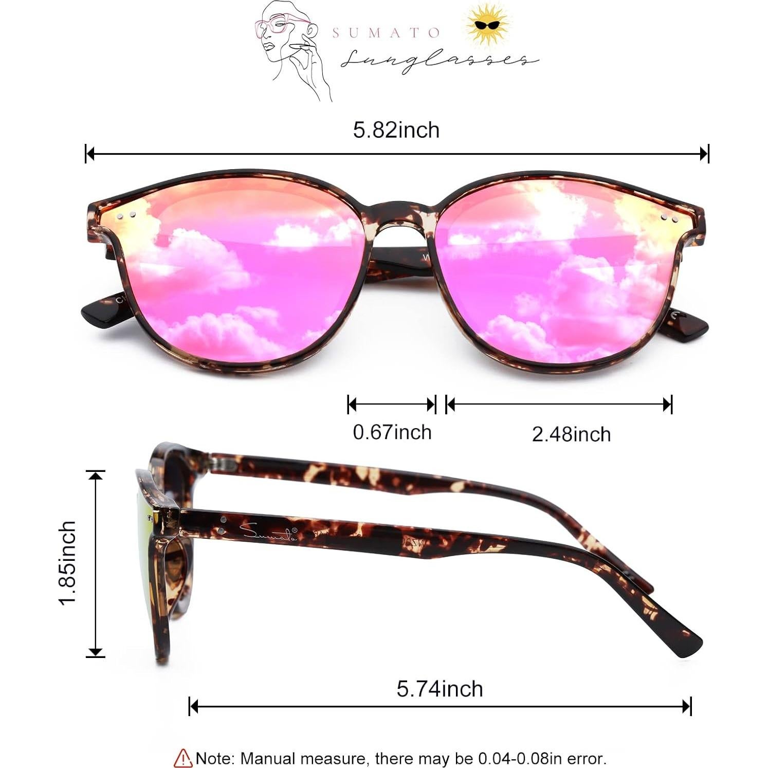 Gafas de sol Sumato UV400 para mujeres tortuga con lente rosa