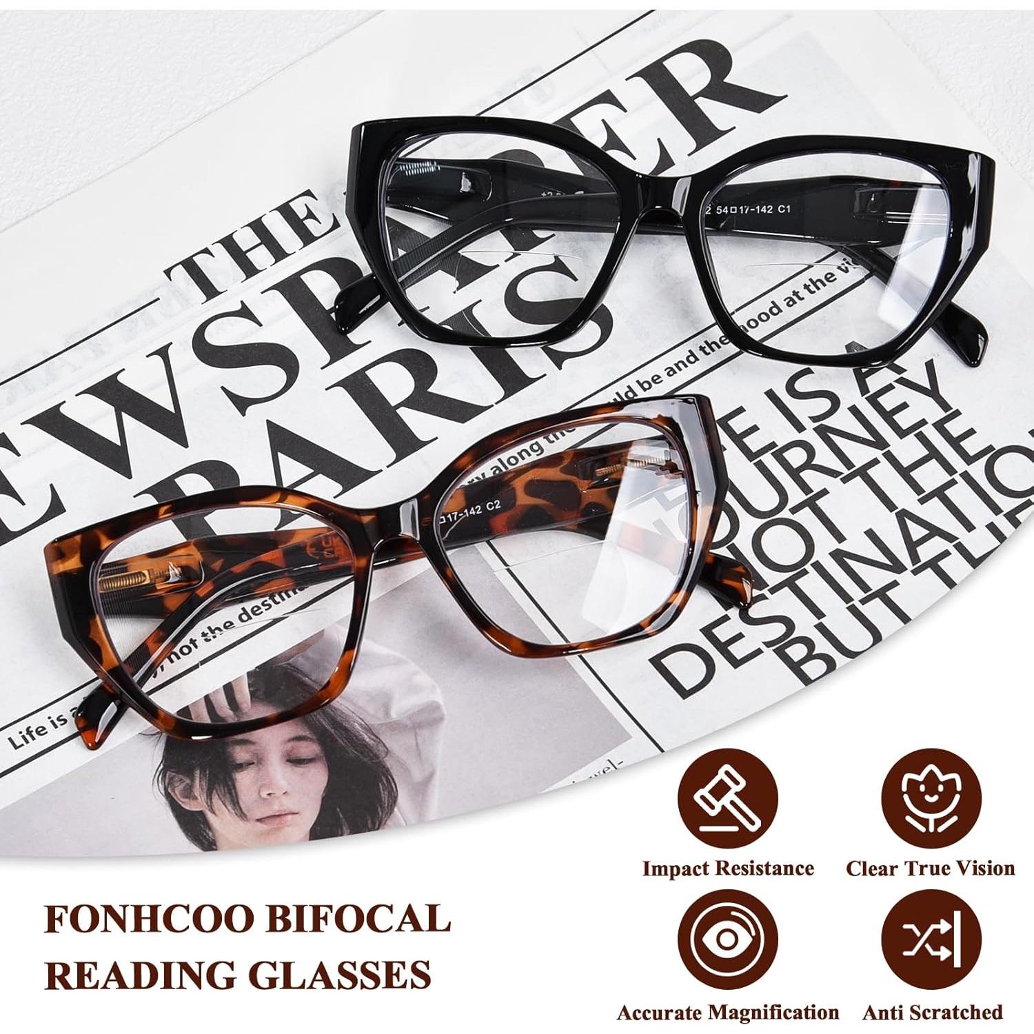 Gafas de lectura bifocal FONHCOO para mujer, 2.5x, carey