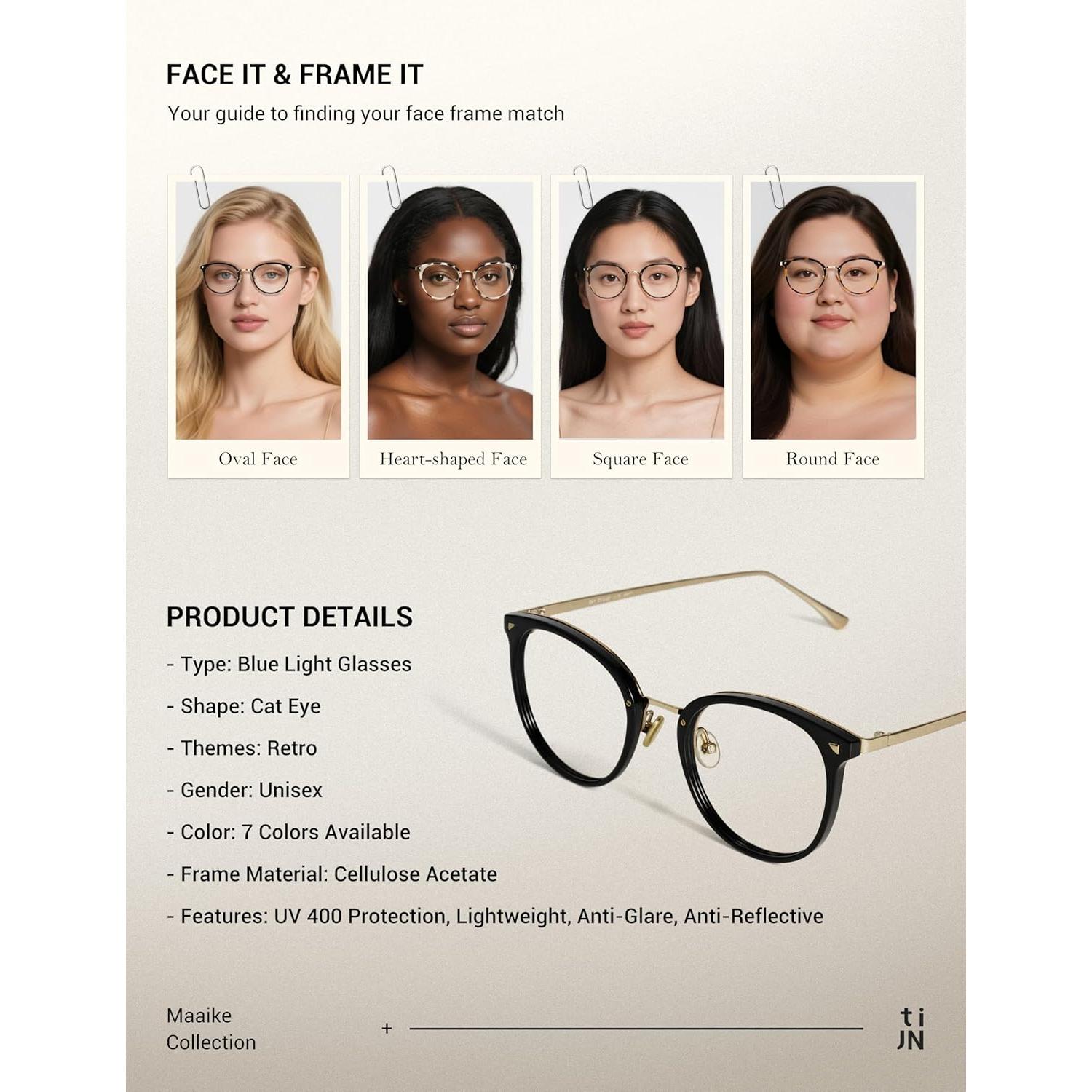 Gafas de Luz Azul TIJN Unisex Ojo de Gato Acetato Negro