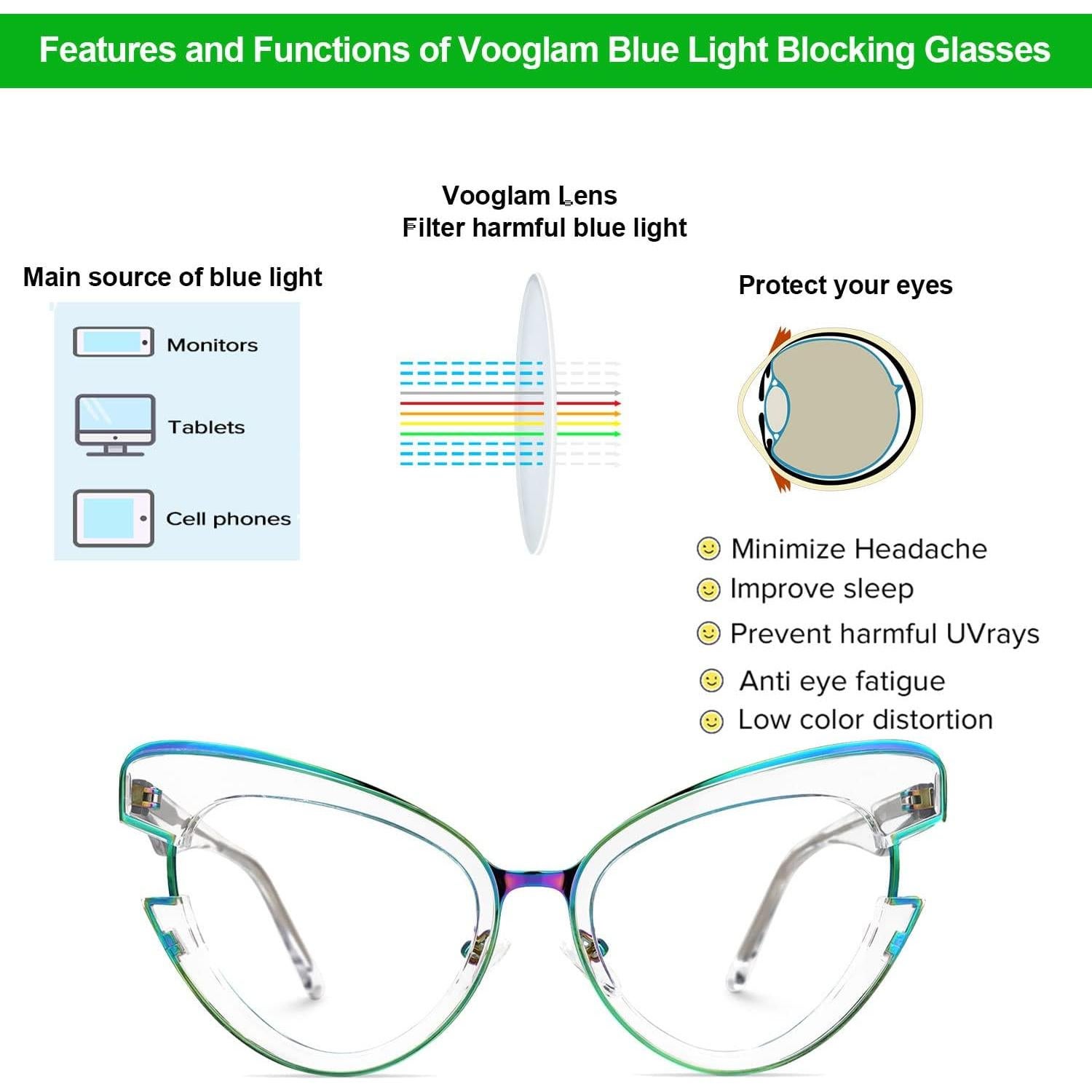 Gafas de sol VOOGLAM ojo de gato con bloqueo luz azul UV