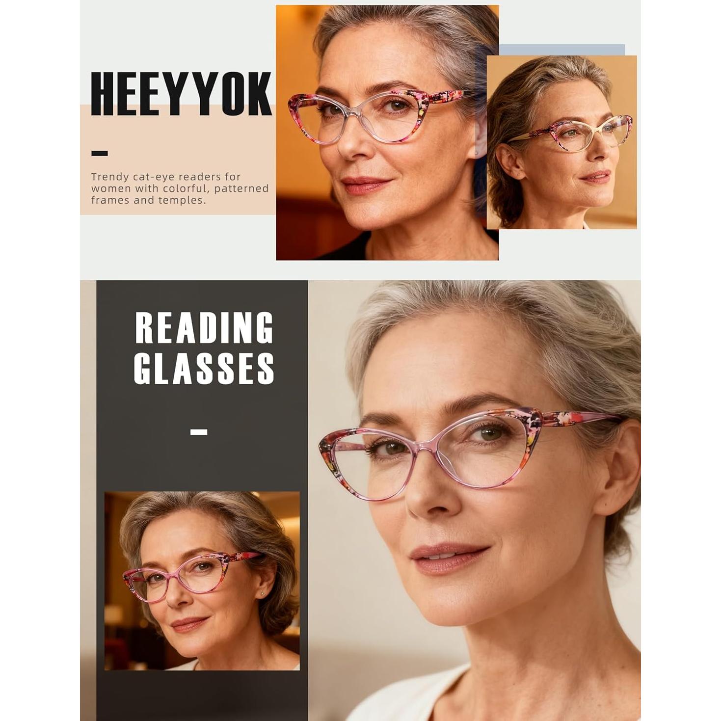 Gafas de lectura HEEYYOK para mujeres 4-Pack ojo de gato