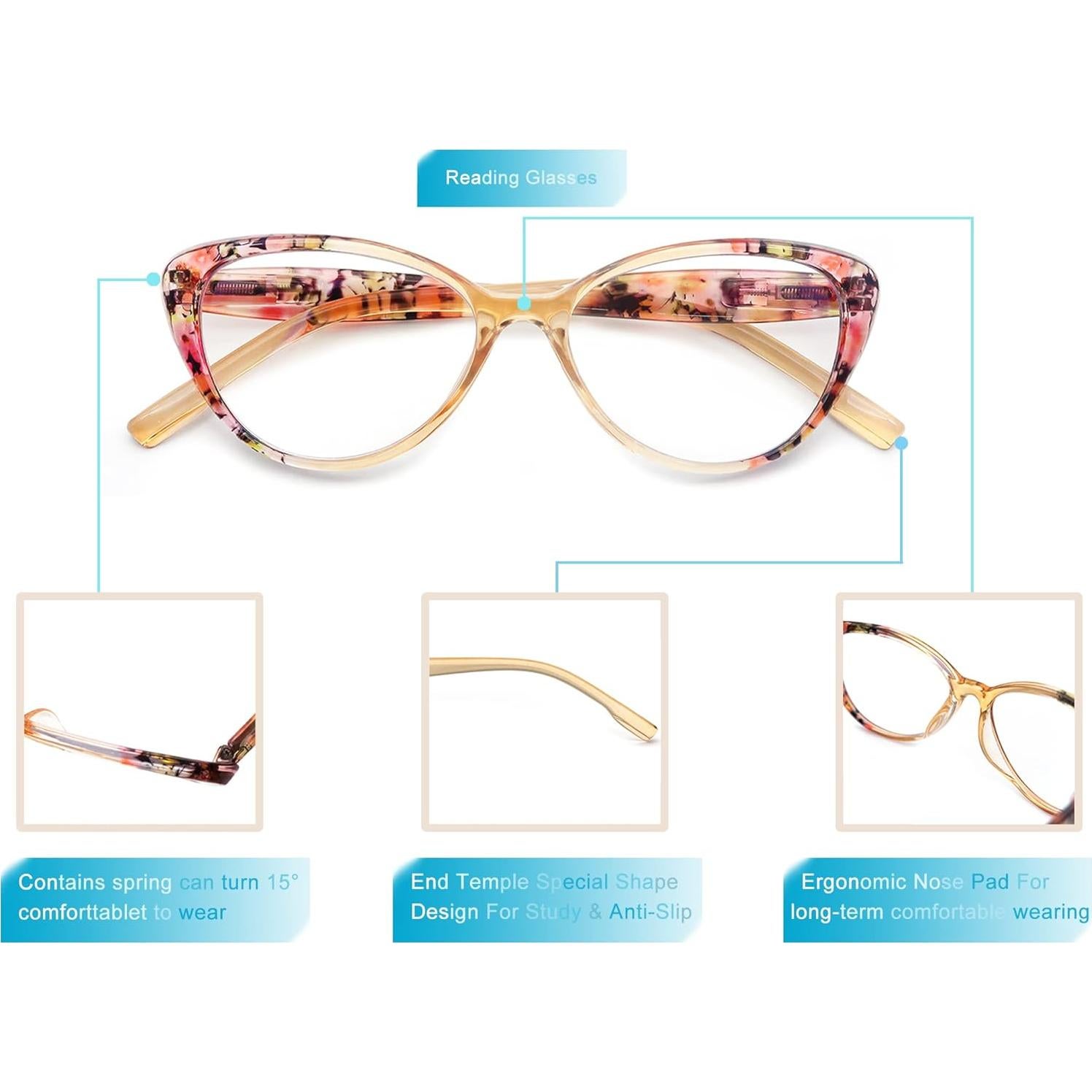 Gafas de lectura HEEYYOK para mujeres 4-Pack ojo de gato