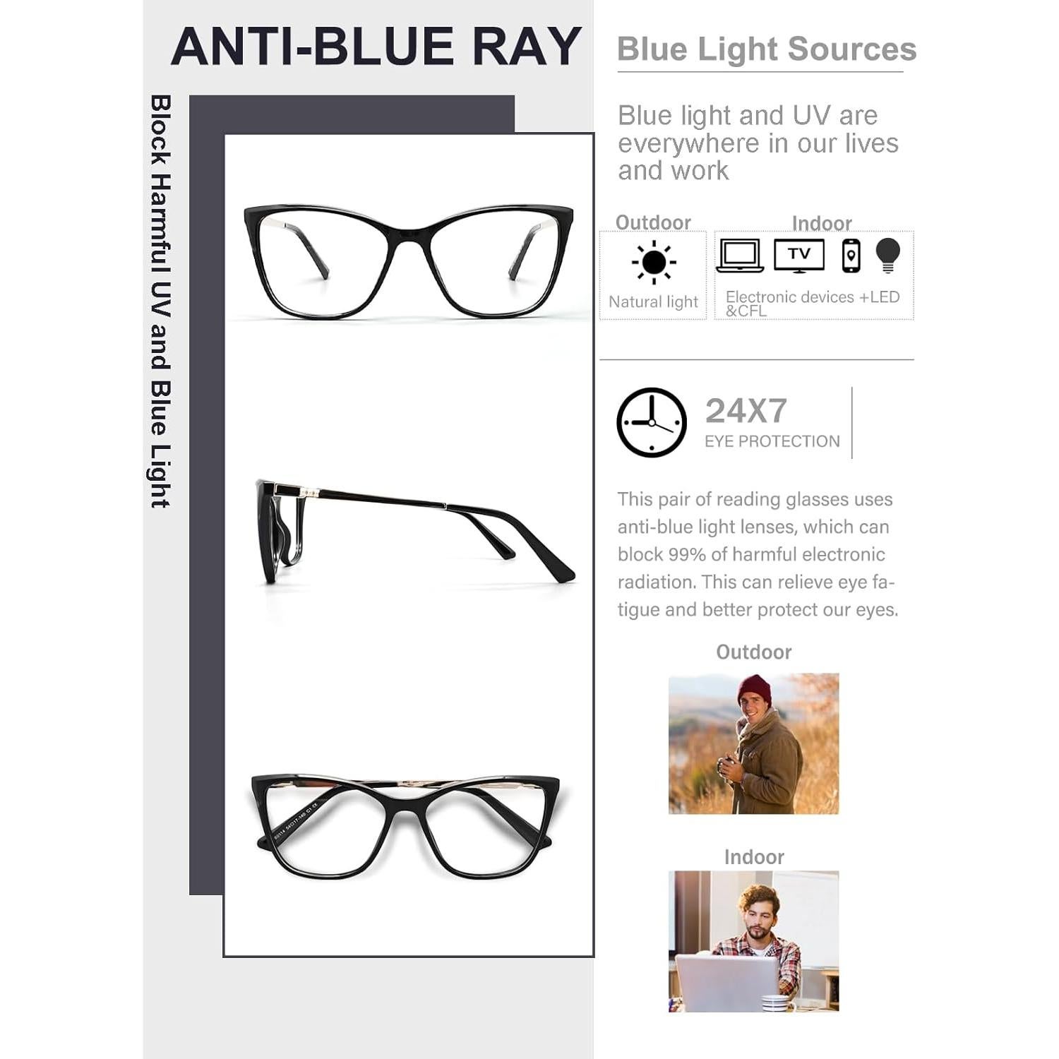 Gafas de lectura multifocales progresivas Unisex 2.0x con patillas de metal