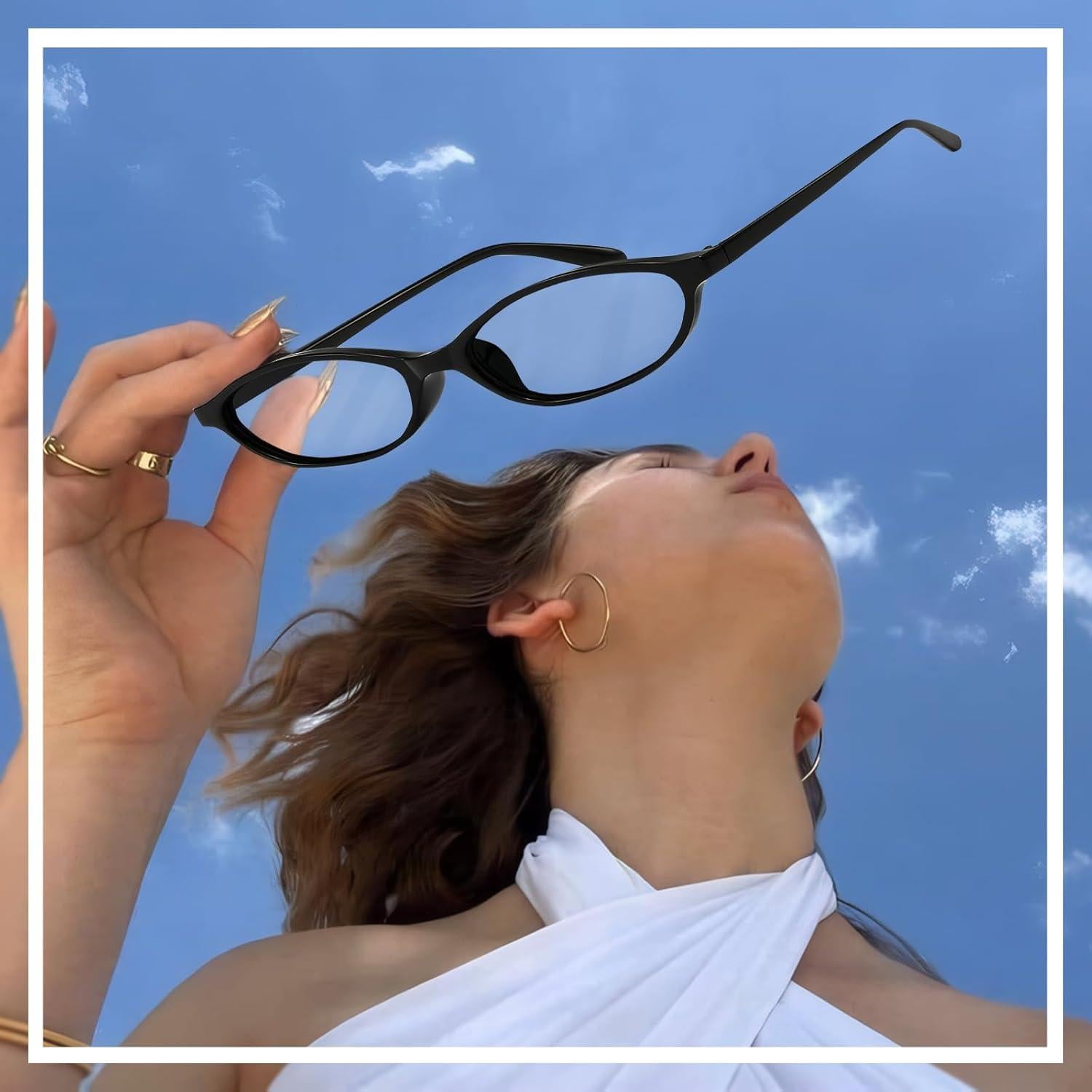 Gafas Ovaladas Retro Pequeñas Azul Luz Azul Y2K Marco Negro