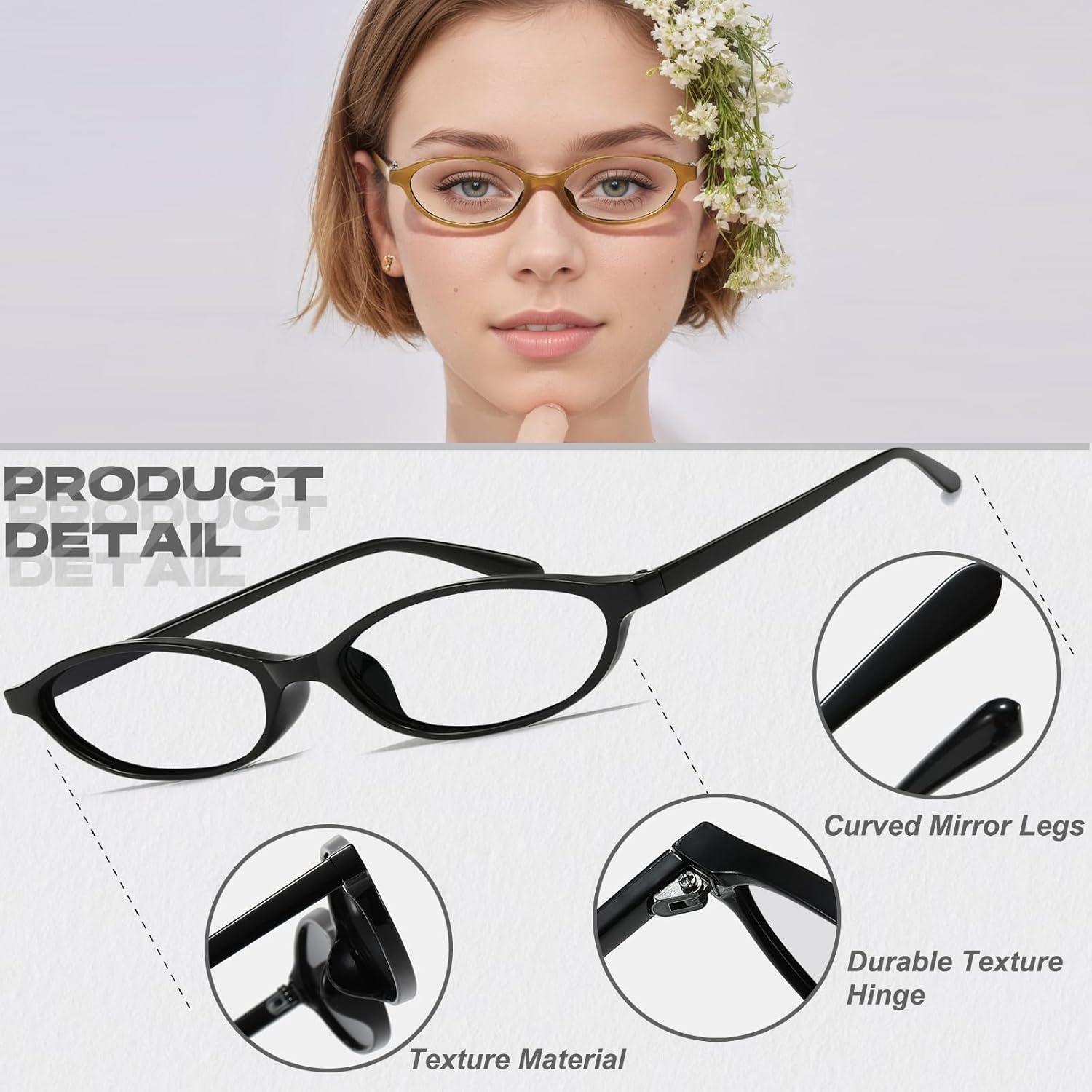 Gafas Ovaladas Retro Pequeñas Azul Luz Azul Y2K Marco Negro