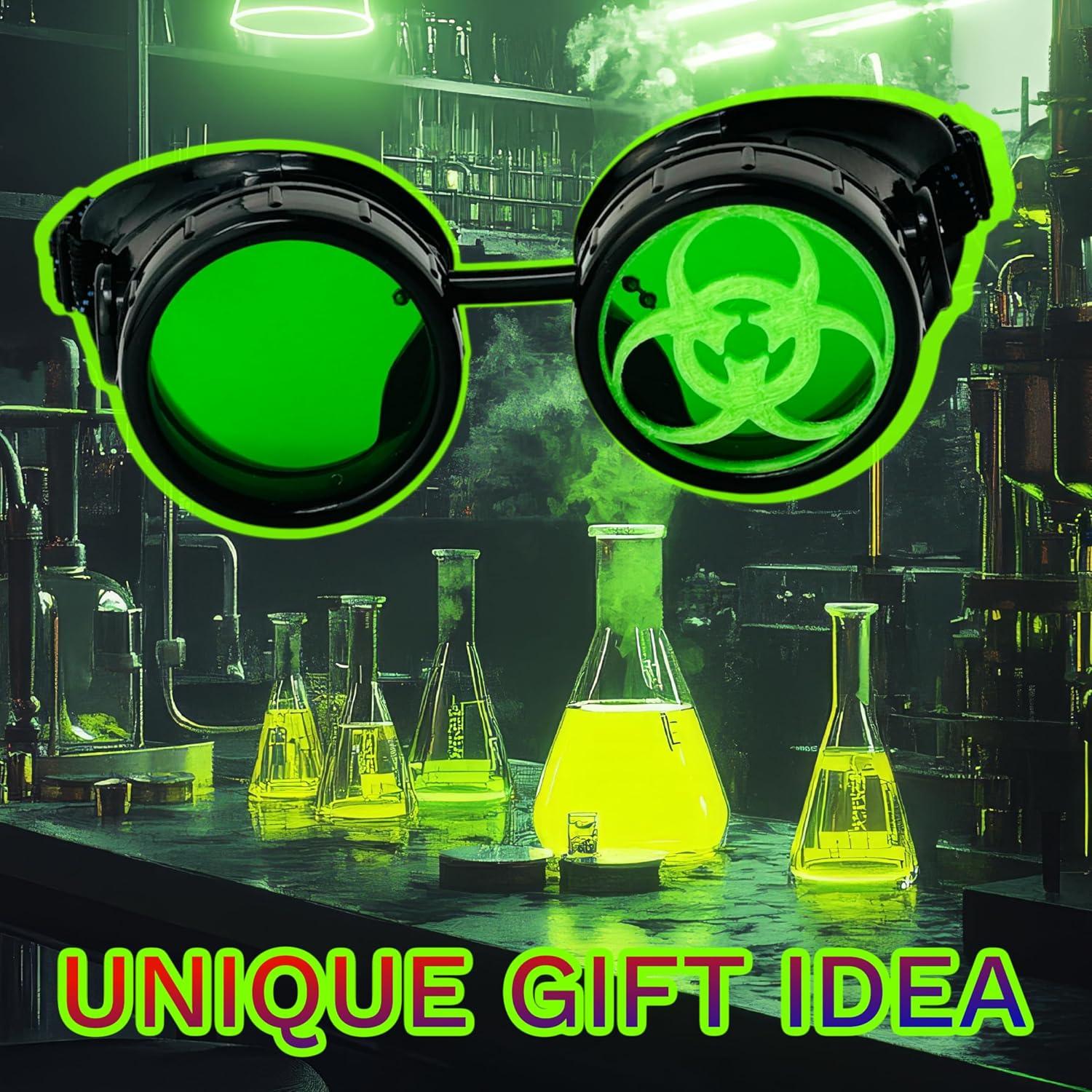 Gafas Steampunk UMBRELLALABORATORY verdes redondas para cosplay