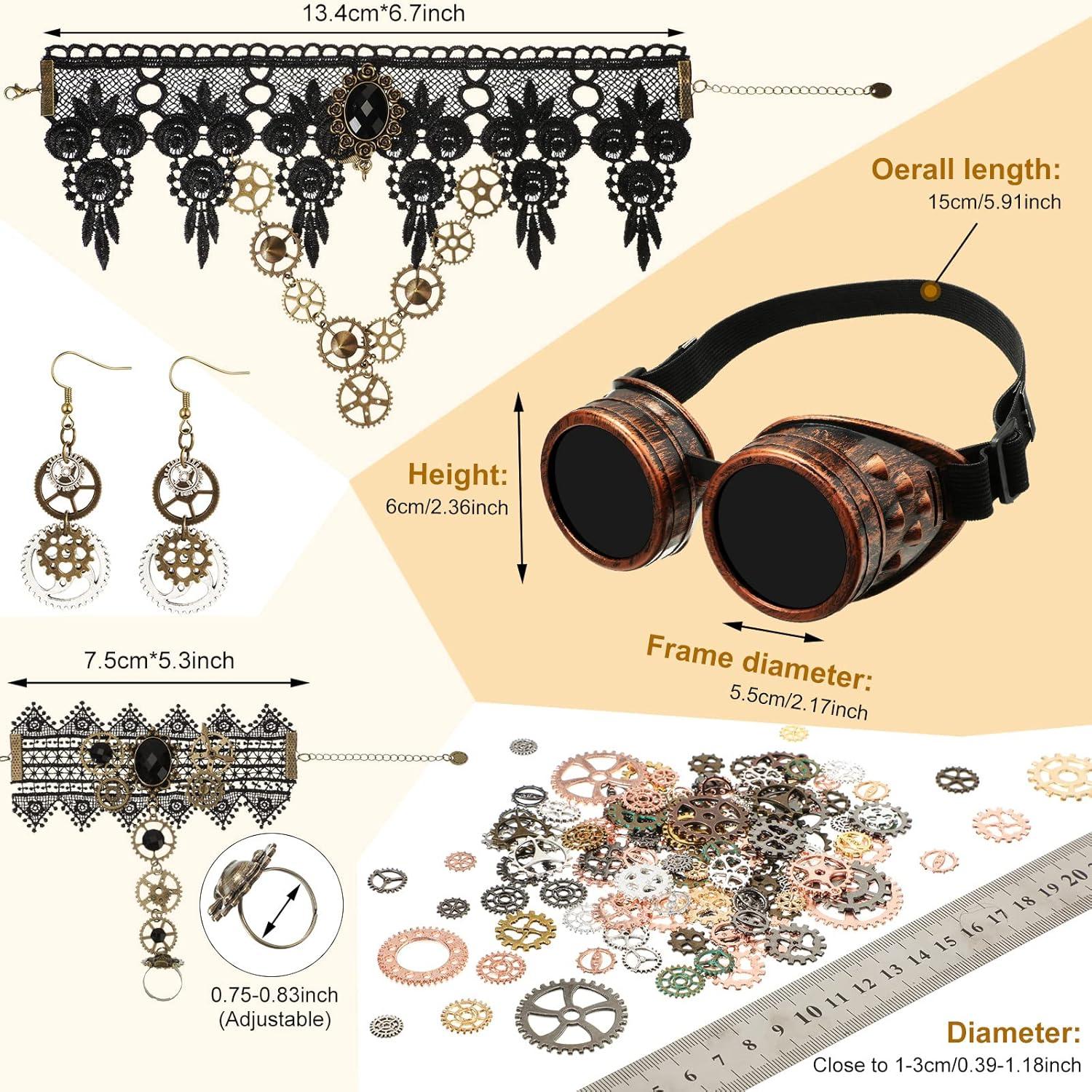 Conjunto de Accesorios Steampunk 86 Pcs - Gafas, Guantes, Collar