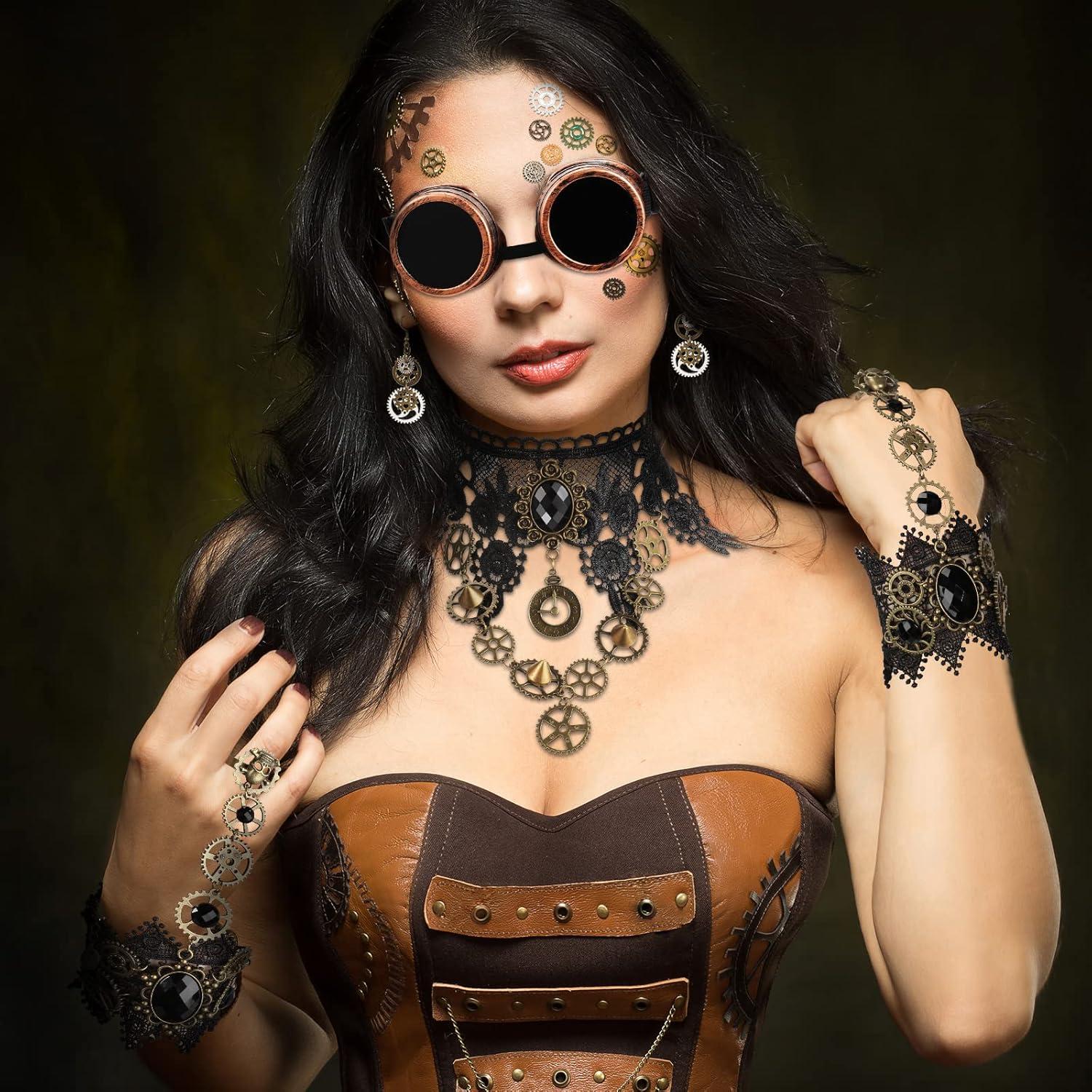 Conjunto de Accesorios Steampunk 86 Pcs - Gafas, Guantes, Collar