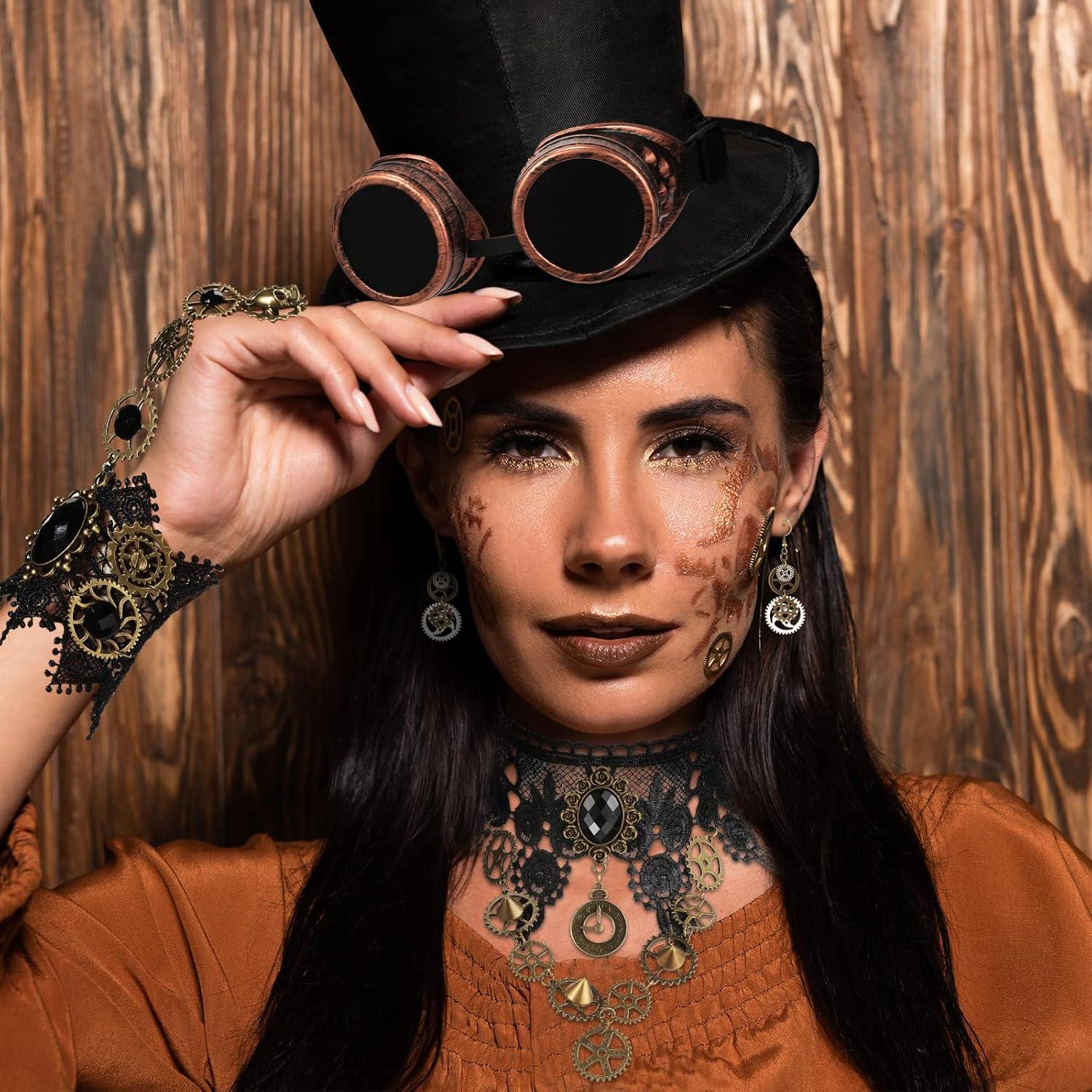 Conjunto de Accesorios Steampunk 86 Pcs - Gafas, Guantes, Collar