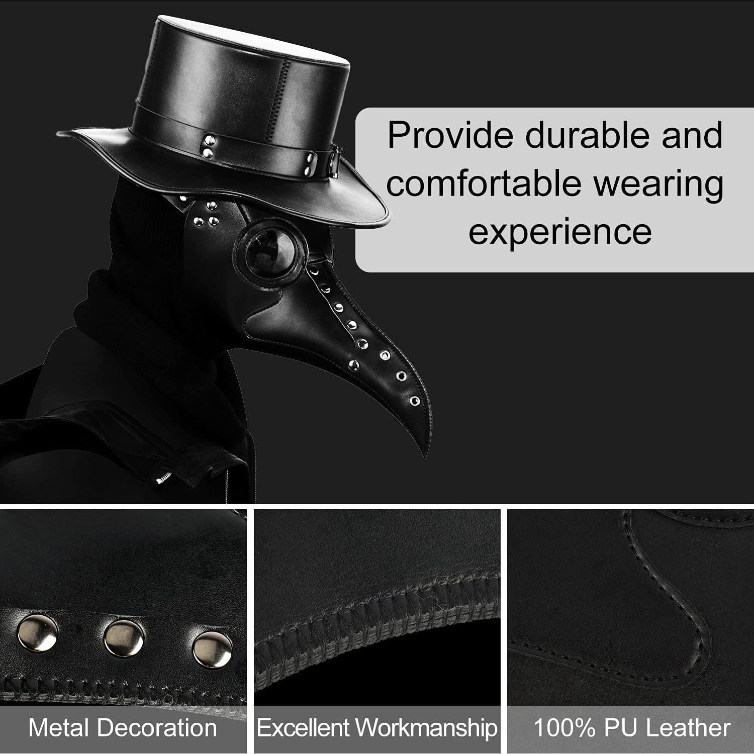 Máscara de Doctor de Plaga Steampunk Azurtis - Cuero PU Negro