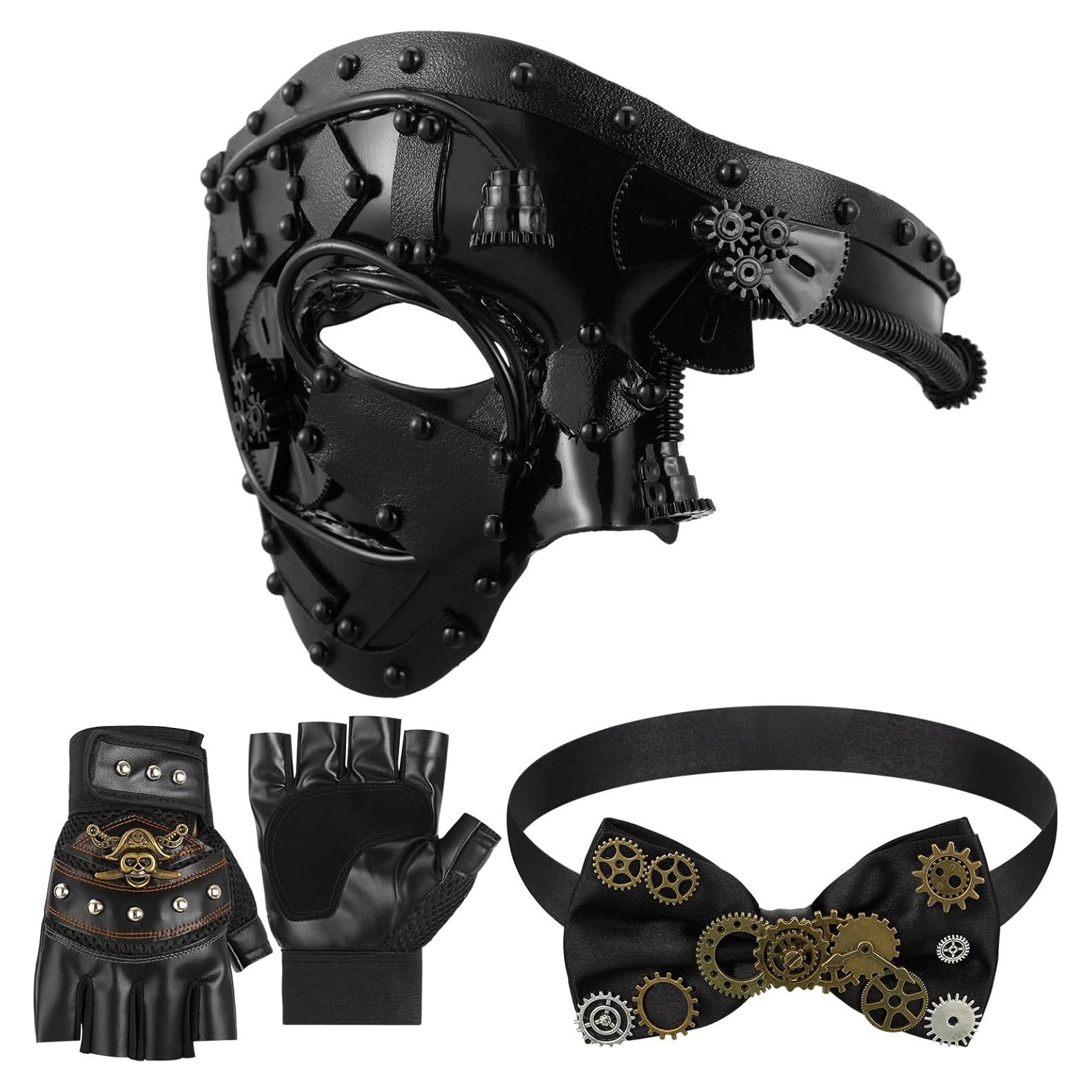 Set de Disfraz Steampunk Libima para Hombres - Máscara, Guantes y Accesorios