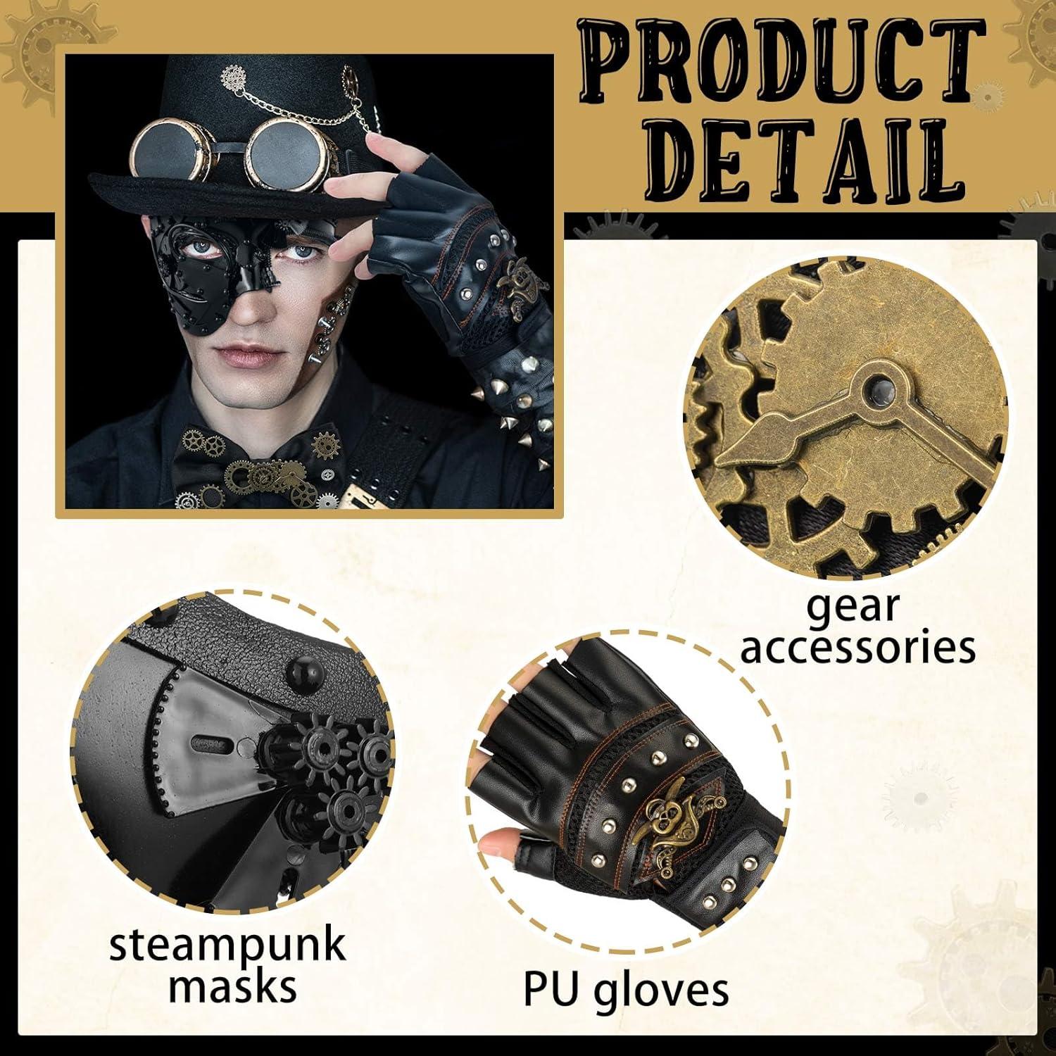 Set de Disfraz Steampunk Libima para Hombres - Máscara, Guantes y Accesorios