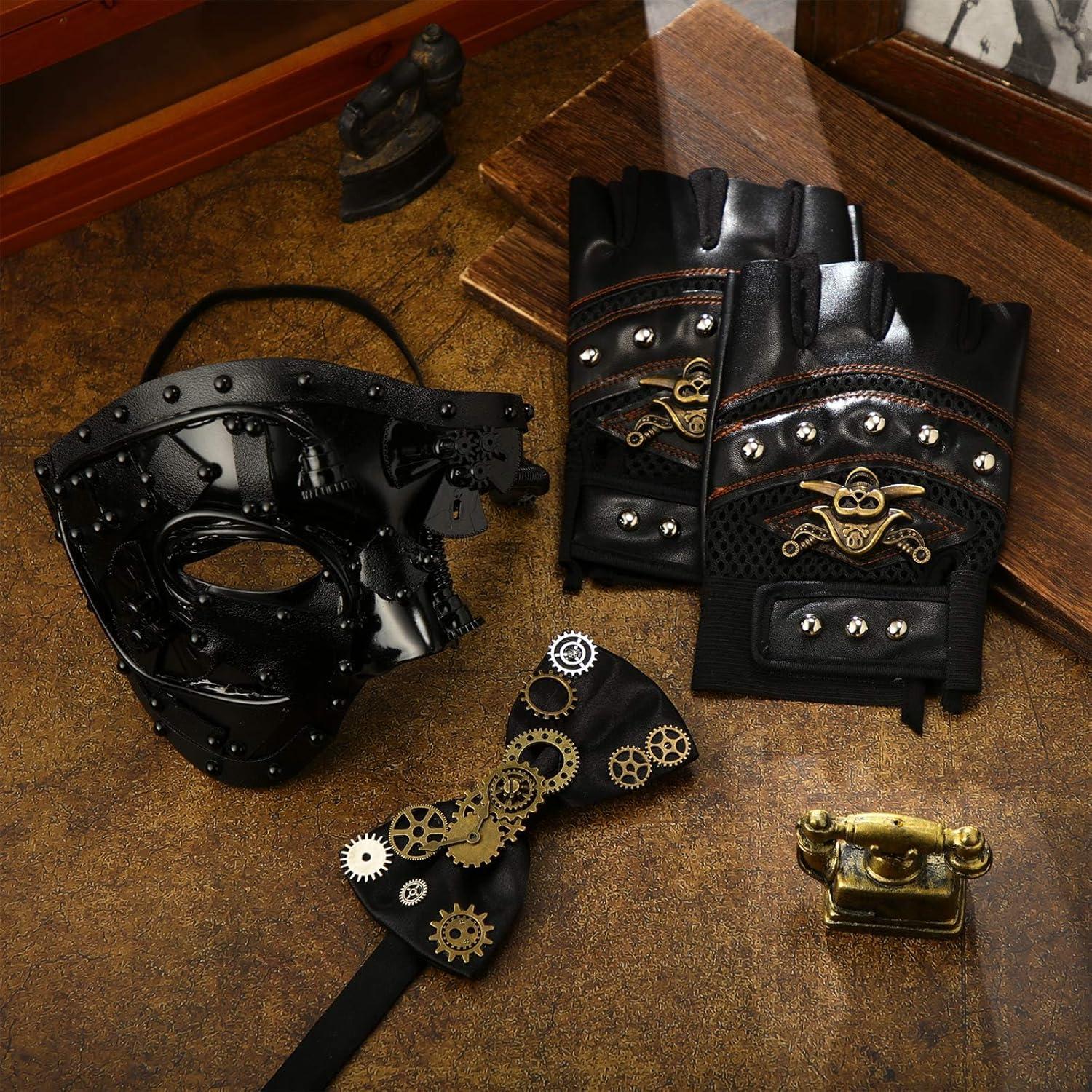 Set de Disfraz Steampunk Libima para Hombres - Máscara, Guantes y Accesorios