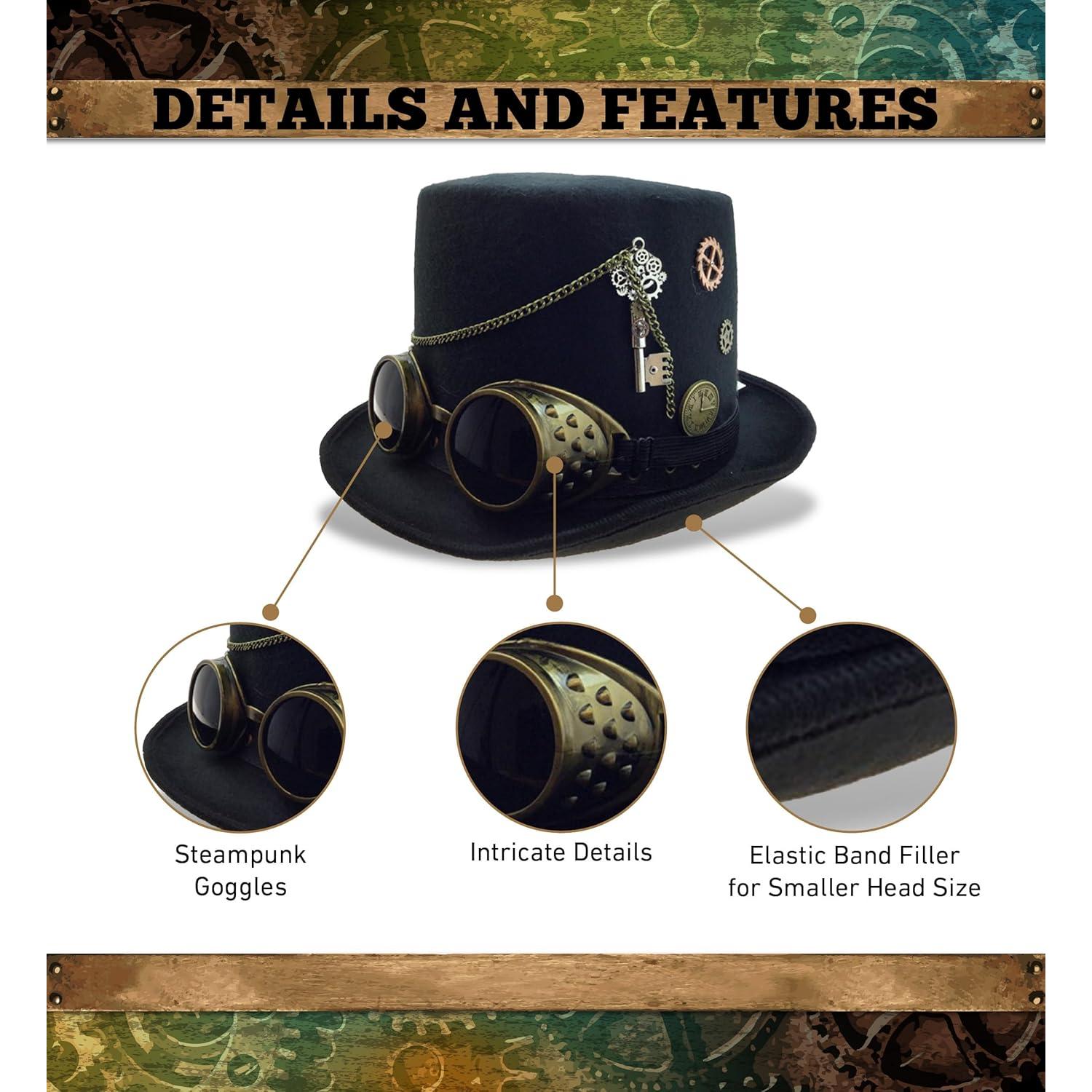 Sombrero de copa Steampunk dorado KBW Deluxe para mujer